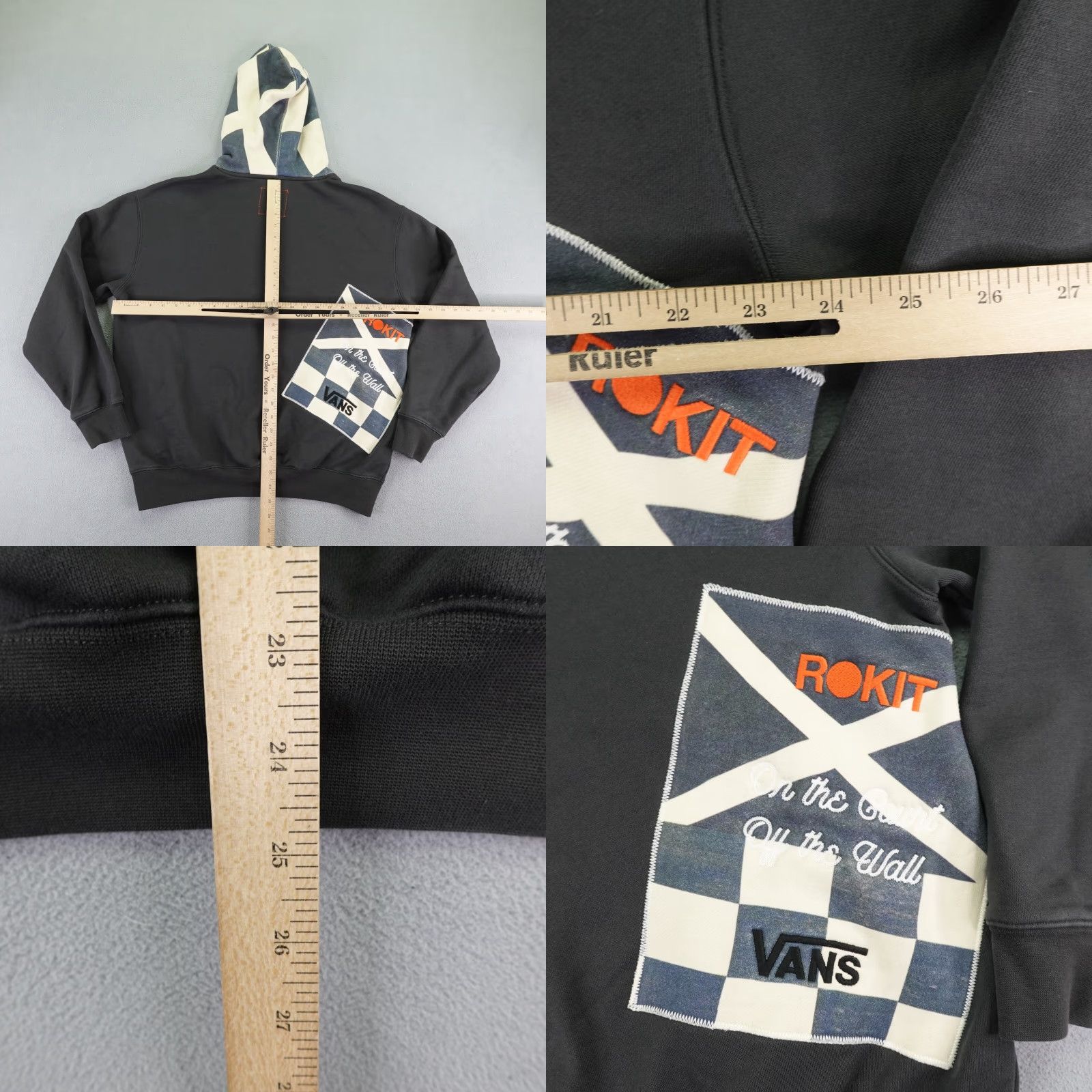 Vans VANS Hoodie Mens Small Gray Rokit Skateboarding Racing Checks Pullover Sweater Size US S / EU 44-46 / 1 - 8 Thumbnail