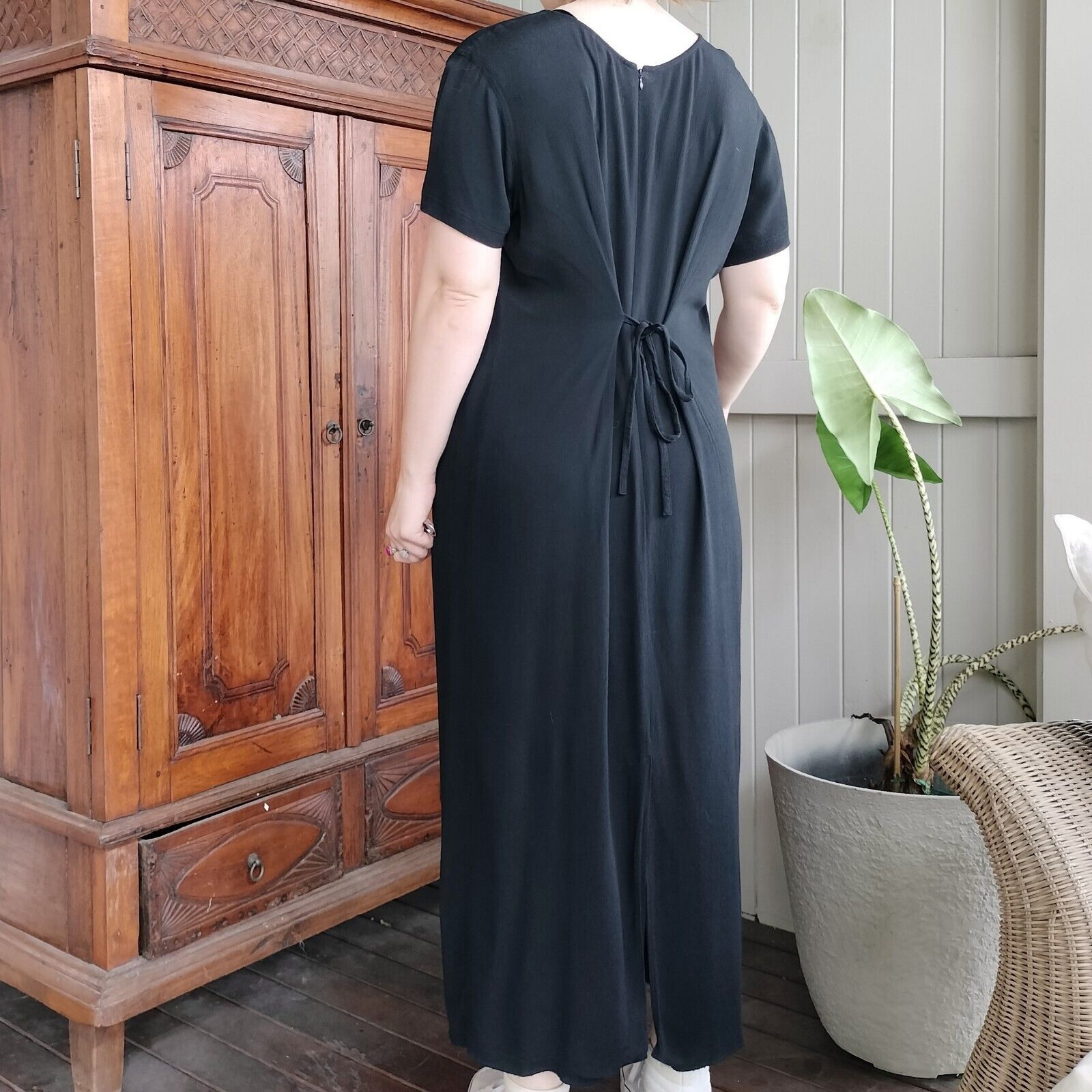 Other Womens Black Maxi Dress Size 16 Short Sleeve Tie Waist Size XL / US 12-14 / IT 48-50 - 2 Thumbnail