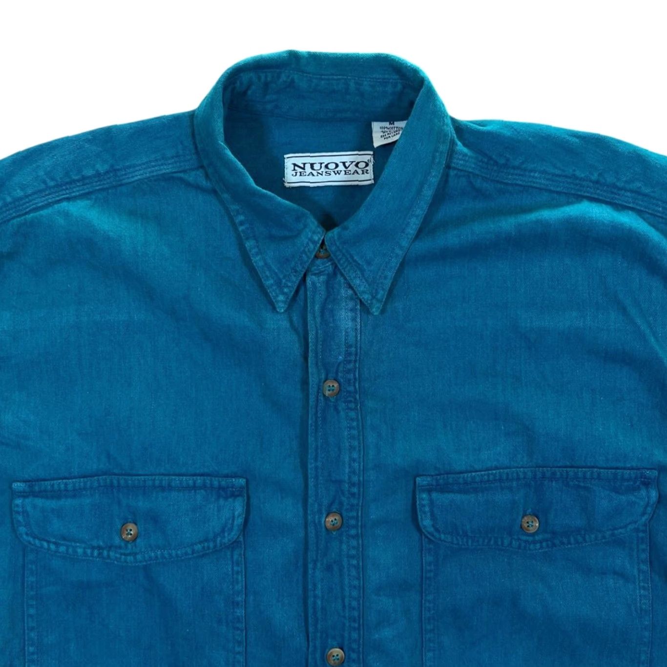 Vintage Vintage 90's Nuovo Jeanswear Blue Heavy Cotton Short Sleeve Shirt Medium Large Mens Shirt Blue 90s 100% cotton Button-Up #BY154 Size US M / EU 48-50 / 2 - 2 Thumbnail