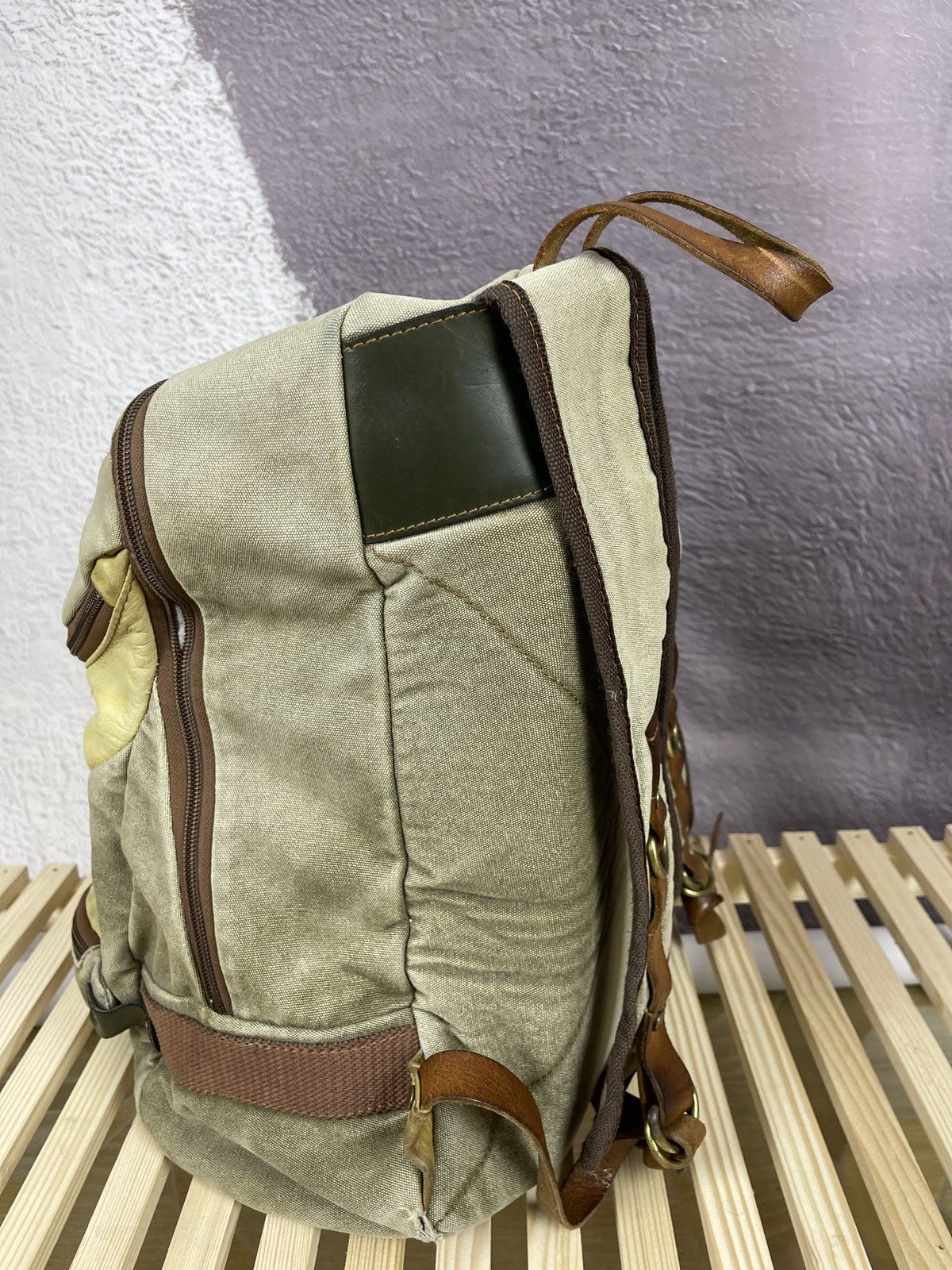 Vintage Vintage Avant Garde lyiami cotton leather backpack military Size ONE SIZE - 9 Thumbnail