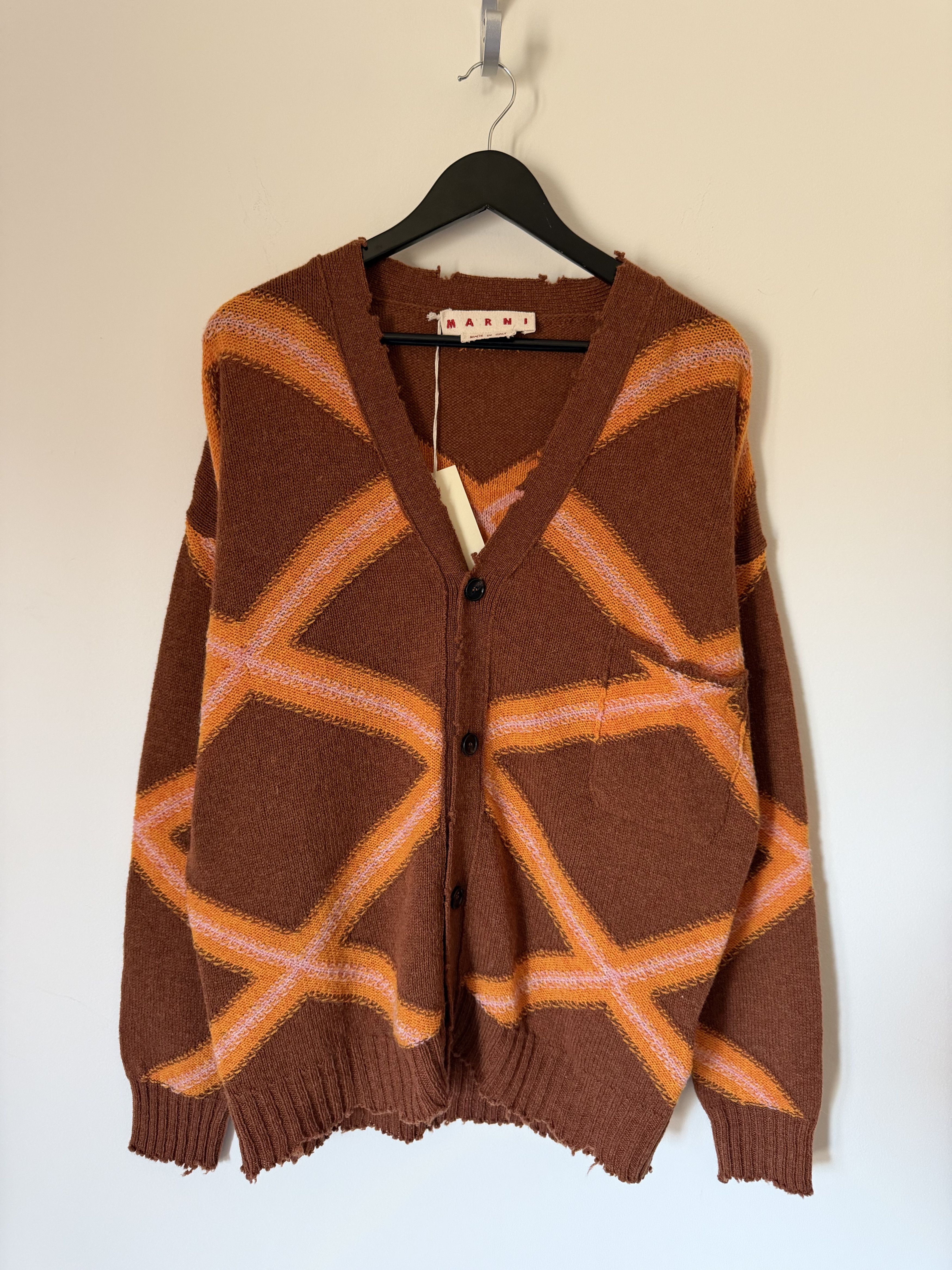 Marni Marni Broken Macro Argyle Gauge Cardigan in Brown Size US M / EU 48-50 / 2 - 1 Thumbnail