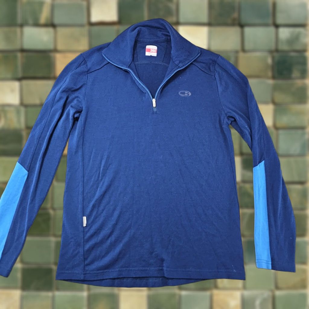 Icebreaker Merino 260 Half Zip Pullover Mens M Blue Wool Base Layer Top