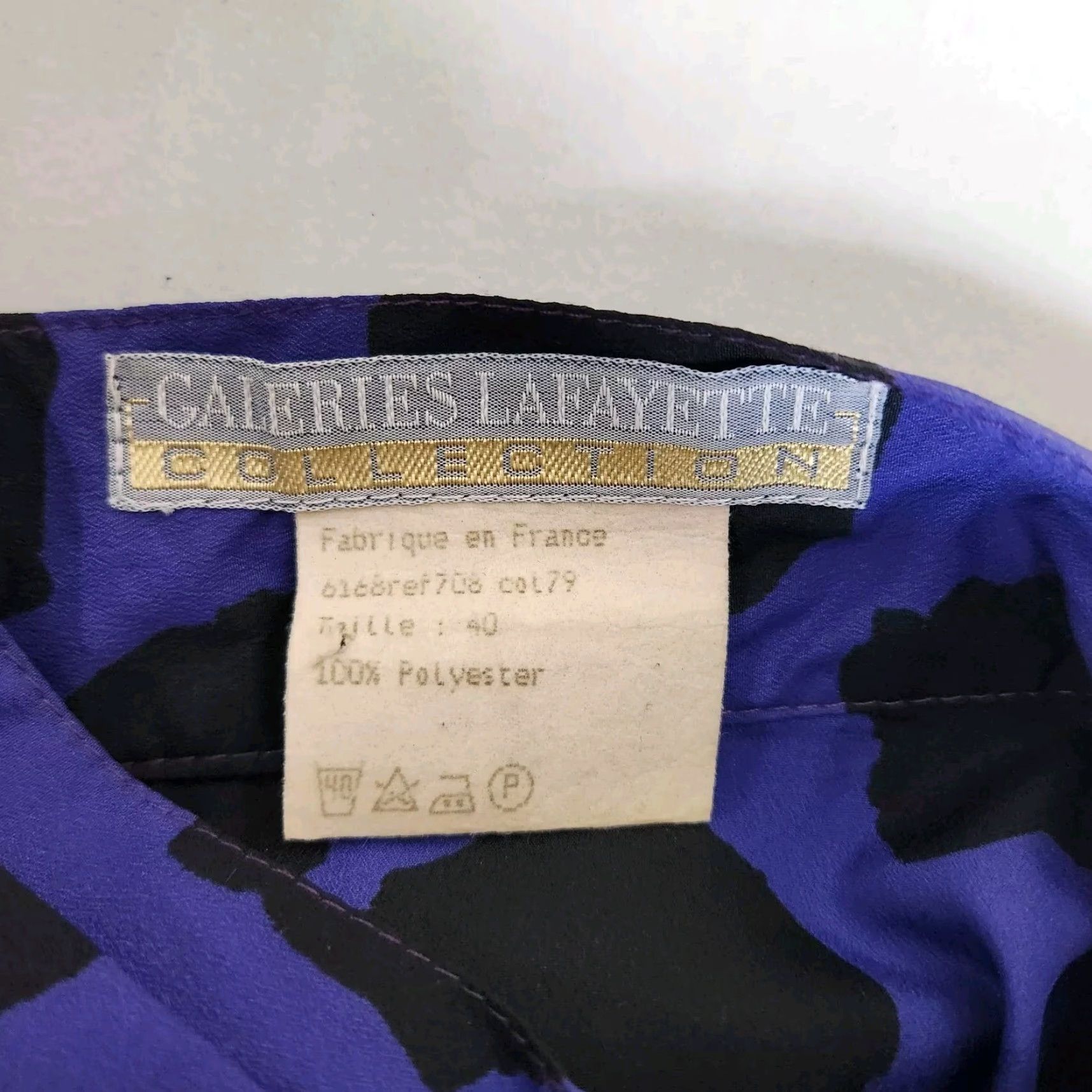 Vintage VINTAGE Galeries Lafayette Collection Blouse Womens Purple/Black Abstract Buttonfront Puff Sleeve M EU 40 1980s Glam Rock Size M / US 6-8 / IT 42-44 - 6 Thumbnail