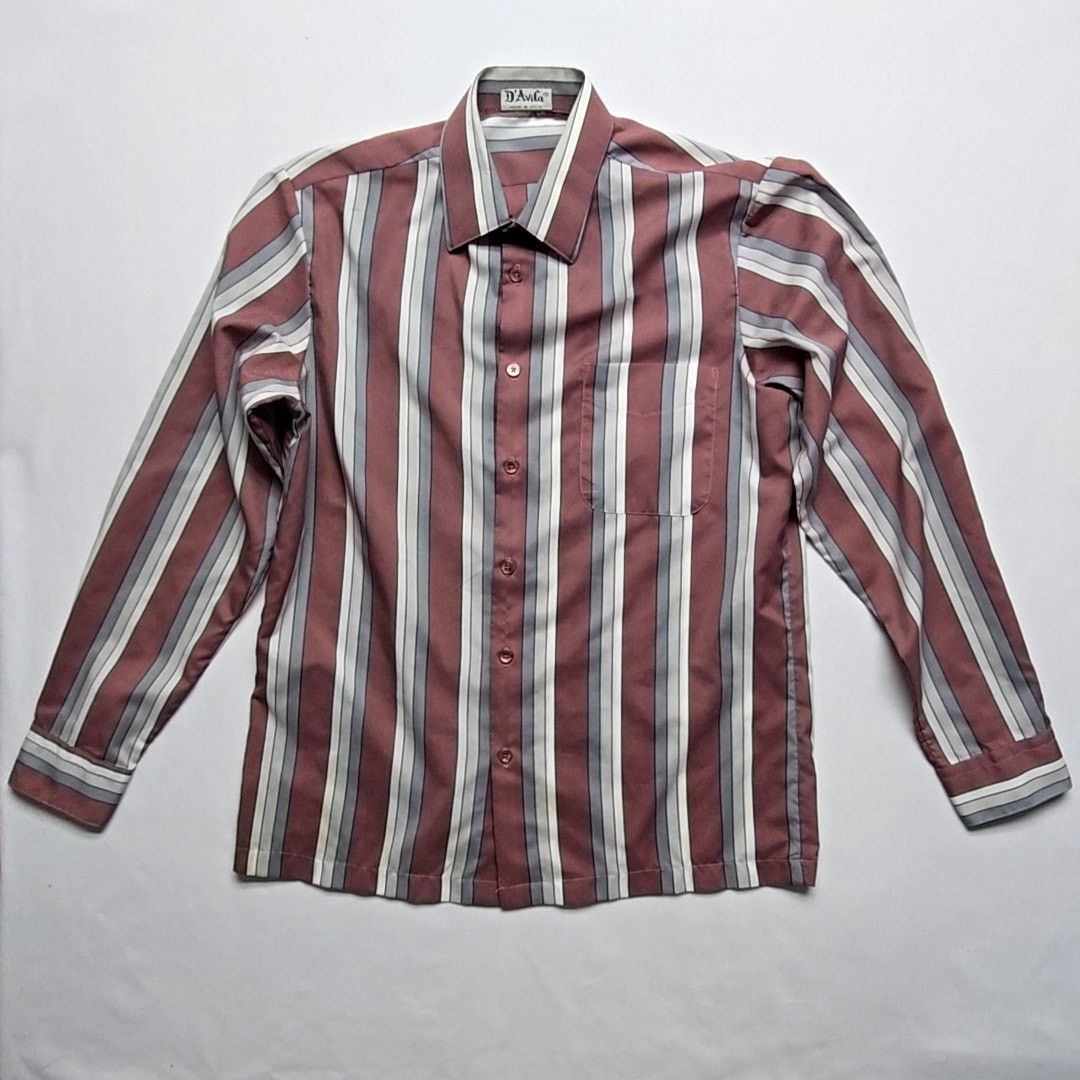 Vintage Vintage D'Avila Striped Button-Up Shirt Burgundy L Shirt Size US L / EU 52-54 / 3 - 1 Thumbnail