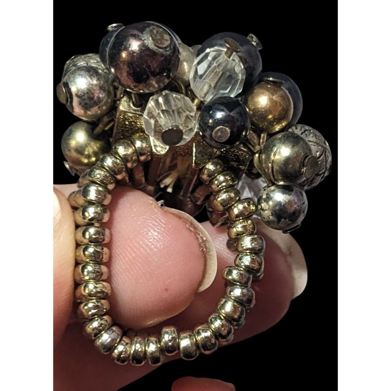 Other Chunky Metallic Beaded Cluster Stretch Ring Size 8 Size ONE SIZE - 5 Thumbnail
