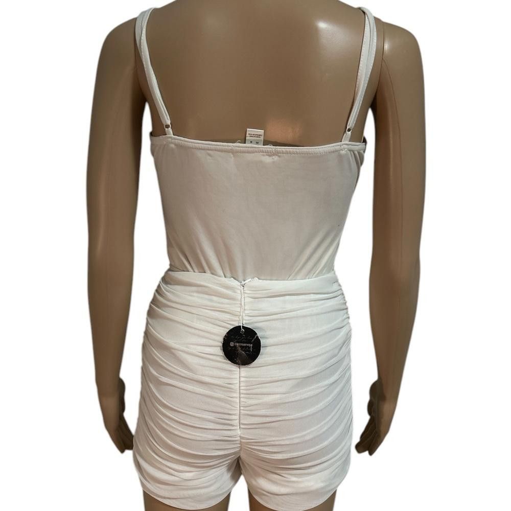 Designer Women's Cream Ruched Bodysuit Size ONE SIZE - 8 Thumbnail