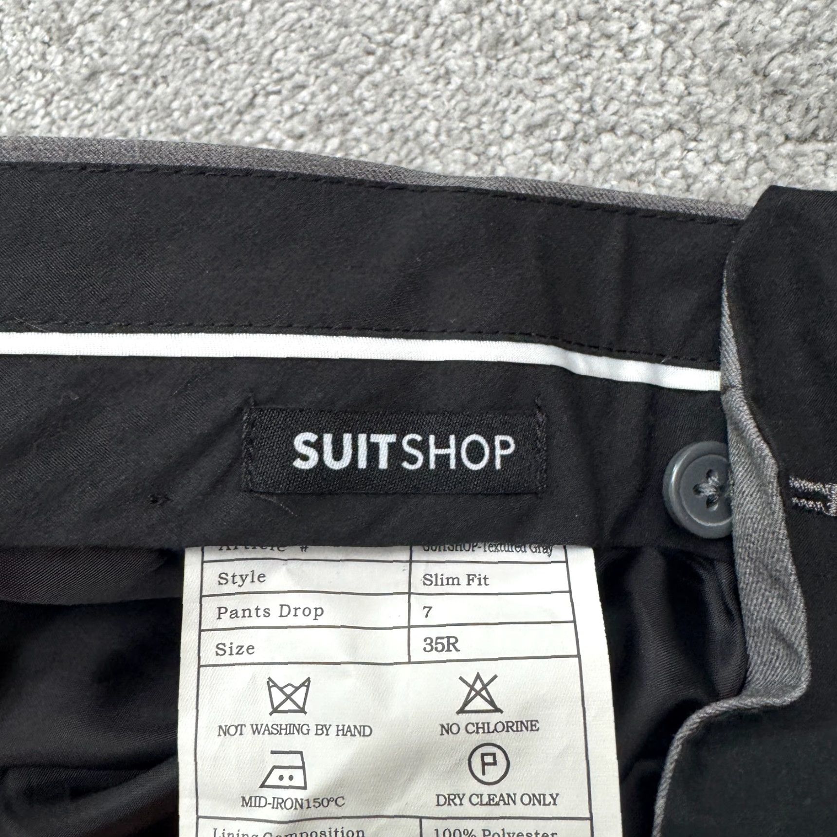 Vintage Suitshop Slim Fit Pants Mens 35R Gray Flat Front Straight Leg Trouser Dress Pants Slim Fit Men’s Gray Pant Size 34R - 7 Thumbnail