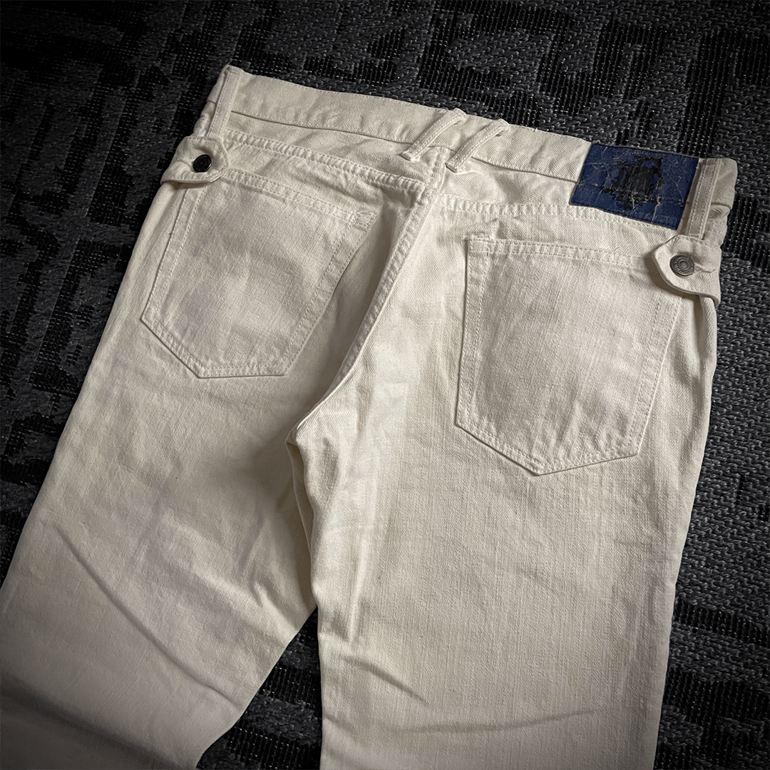 Japanese Brand PPFM Double Waist 3D Knee Blue Floral Jeans Size US 32 / EU 48 - 7 Thumbnail