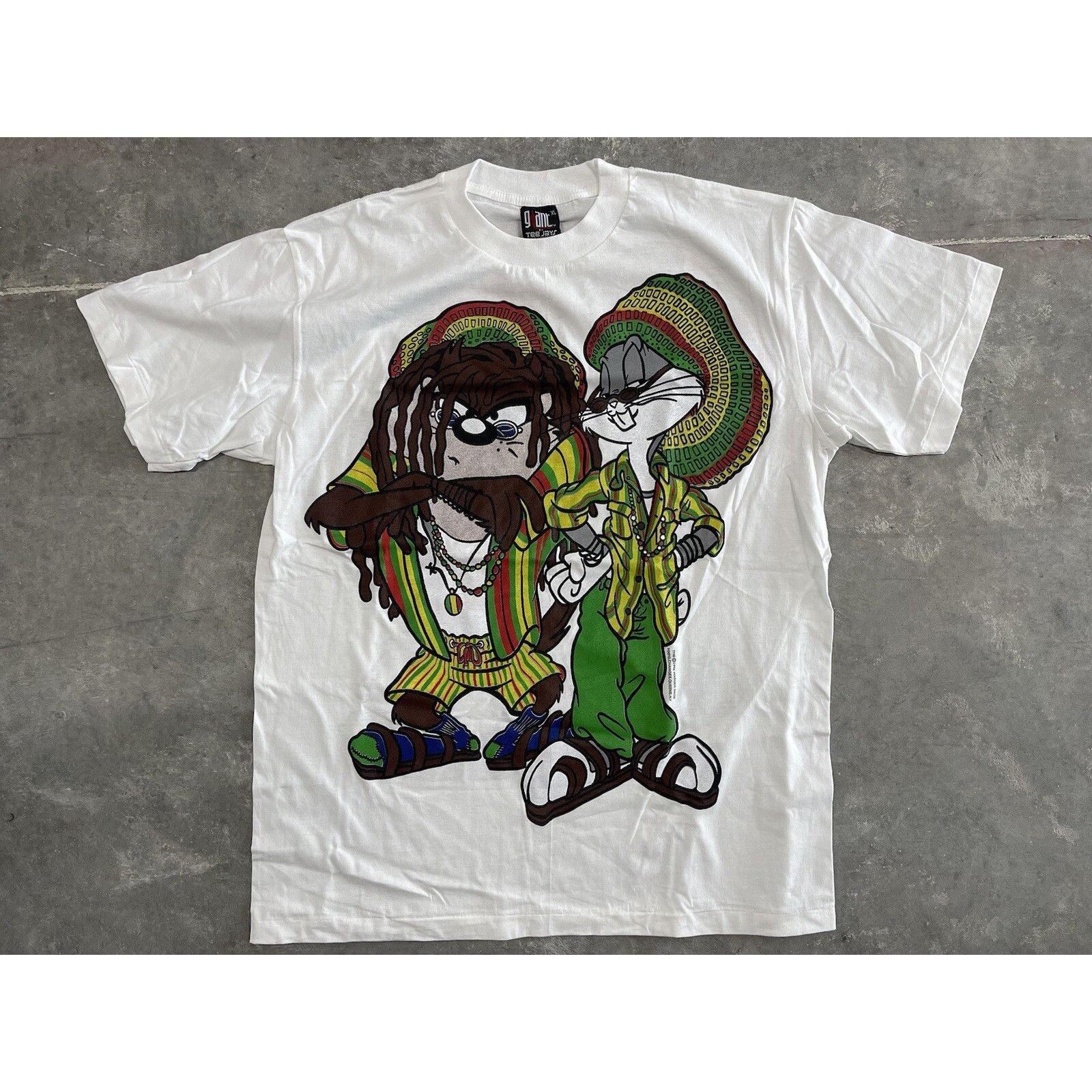 Vintage VTG 90s TAZ BUGS BUNNY RASTA JAMAICAN DOUBLE SIDED SHIRT WHI Size US XL / EU 56 / 4 - 2 Thumbnail