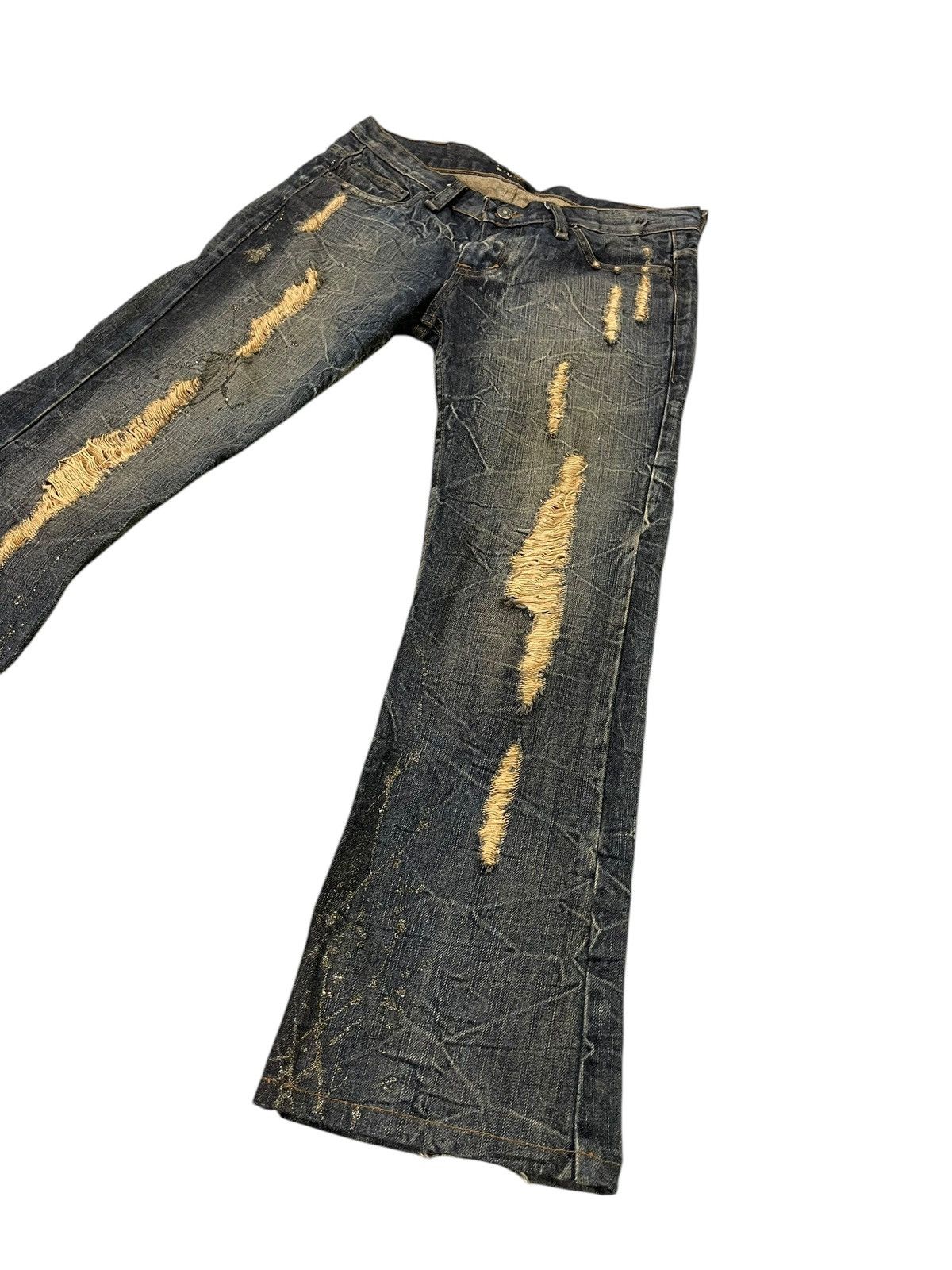 Japanese Brand Slight Flare Jeans K.U.I. Distress Low Rise Boot Cut 8🟦 Size US 33 - 3 Thumbnail