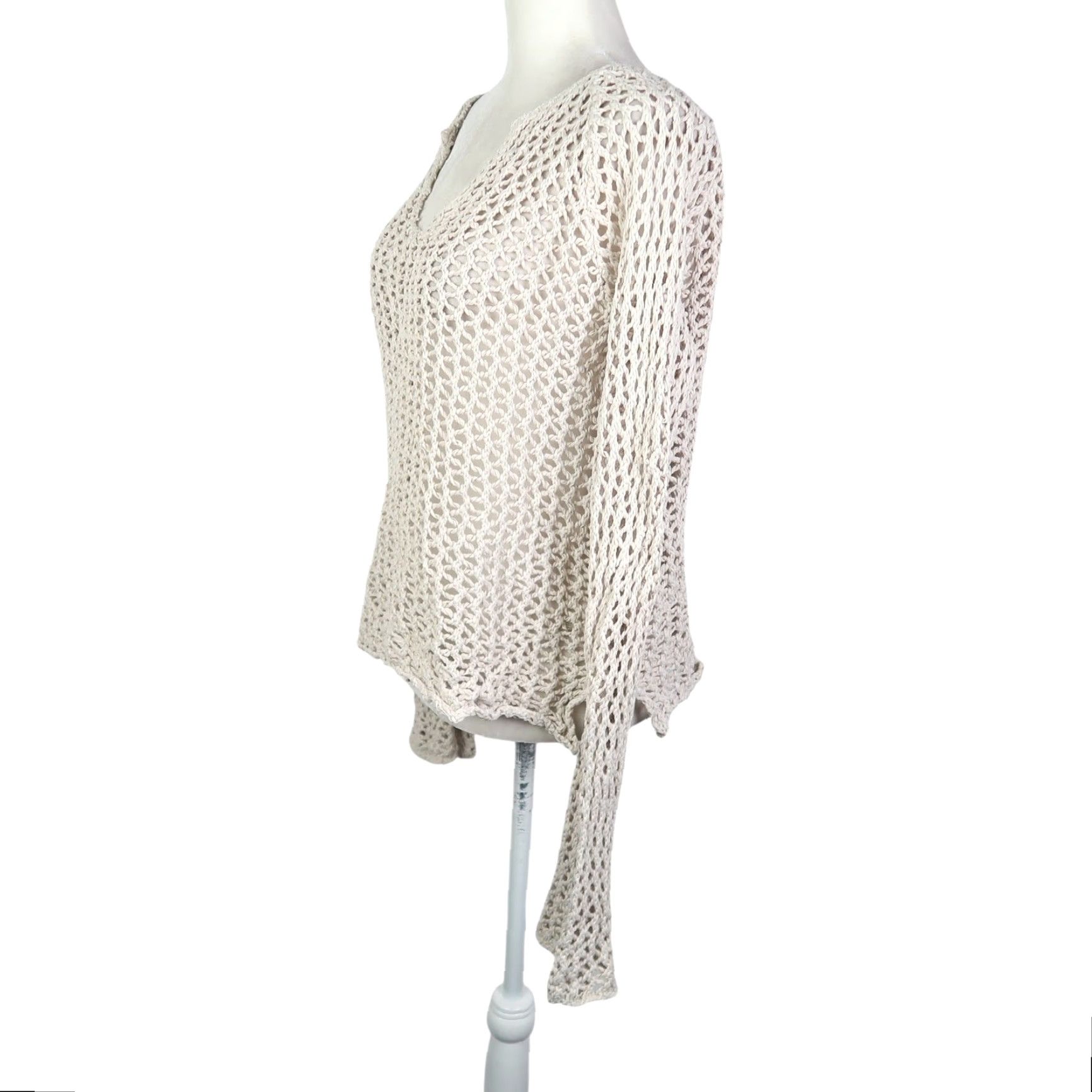 Vintage VINTAGE Xhilaration Cream Crochet Knit Flare Sleeve Sweater L Women Cotton Bohemian Pullover Size L / US 10 / IT 46 - 3 Thumbnail