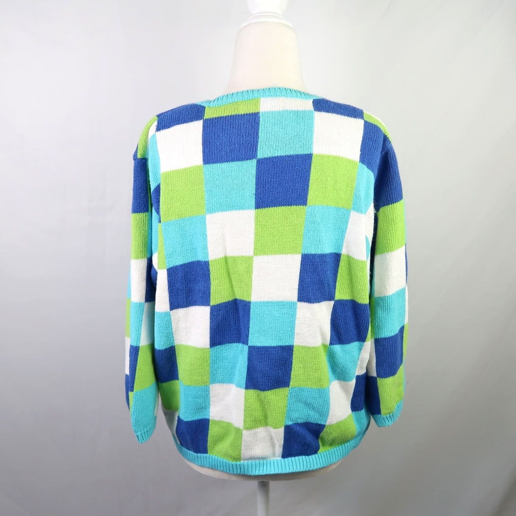 Vintage VINTAGE Y2K Blue and Green Grid Checker Print Knit Cardigan L Mens Womens Boys Girls Size L / US 10 / IT 46 - 7 Thumbnail