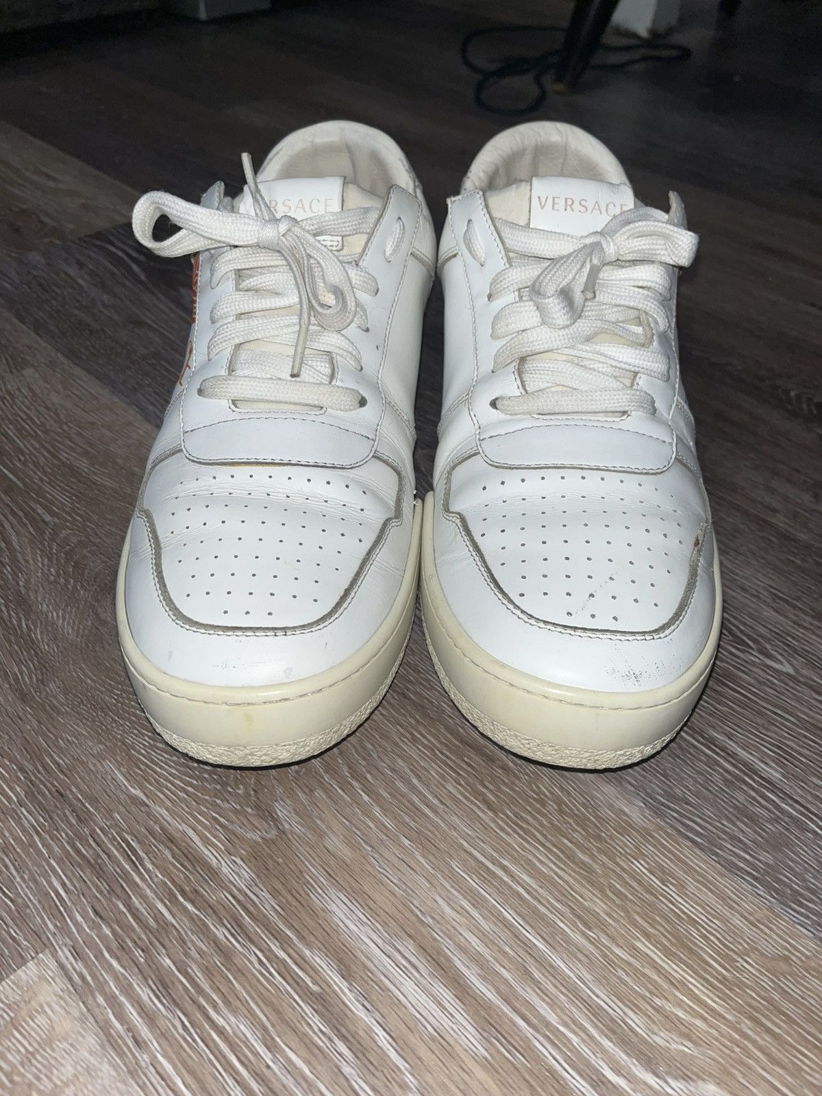 Versace Versace Double Logo White Leather Sneakers Size US 12 / EU 45 - 5 Thumbnail