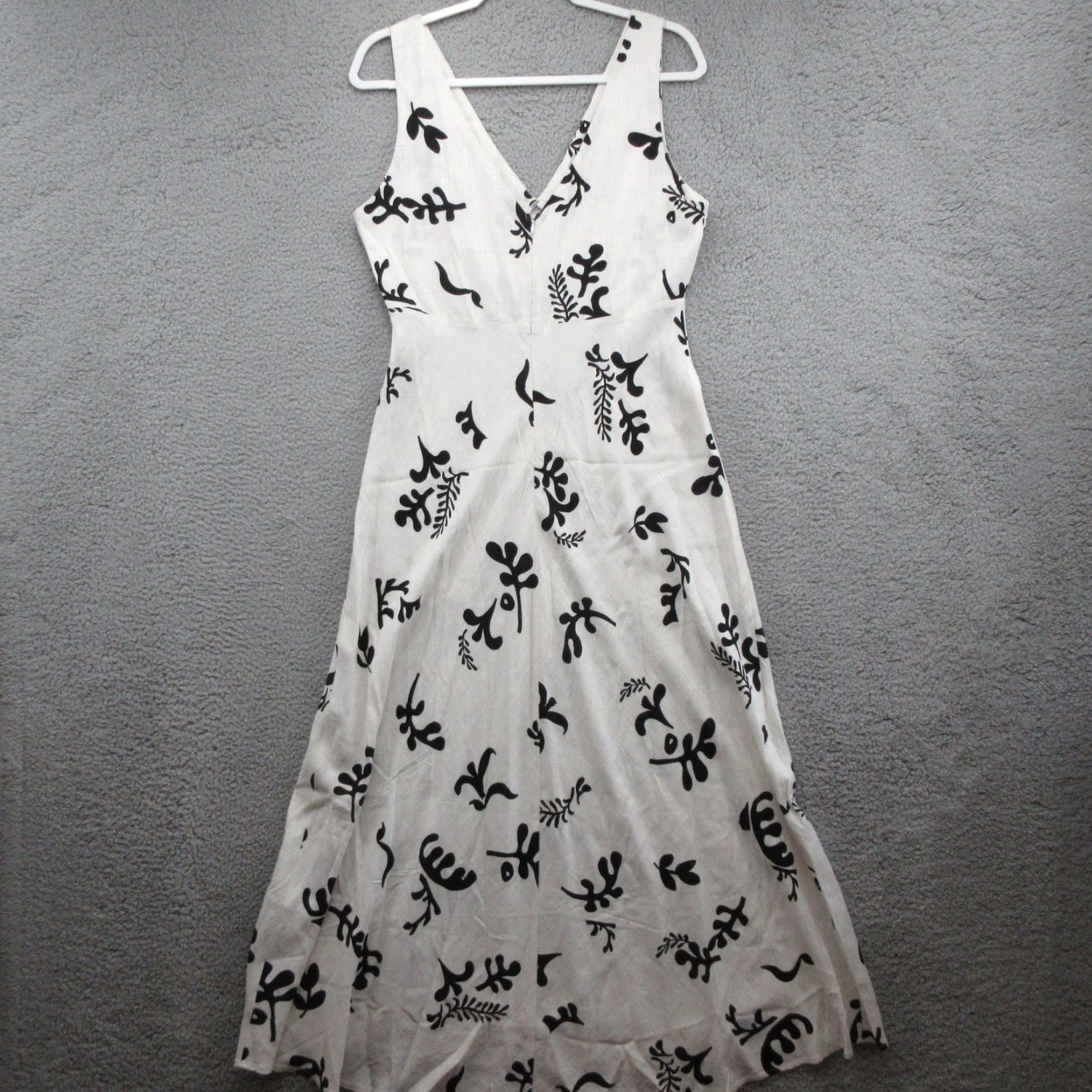 Paper Heart Dress Womens Large Linen Blend Maxi Sleeveless White Black  Floral V-Neck Sundress Summer Casual Party/Cocktail Travel Womens