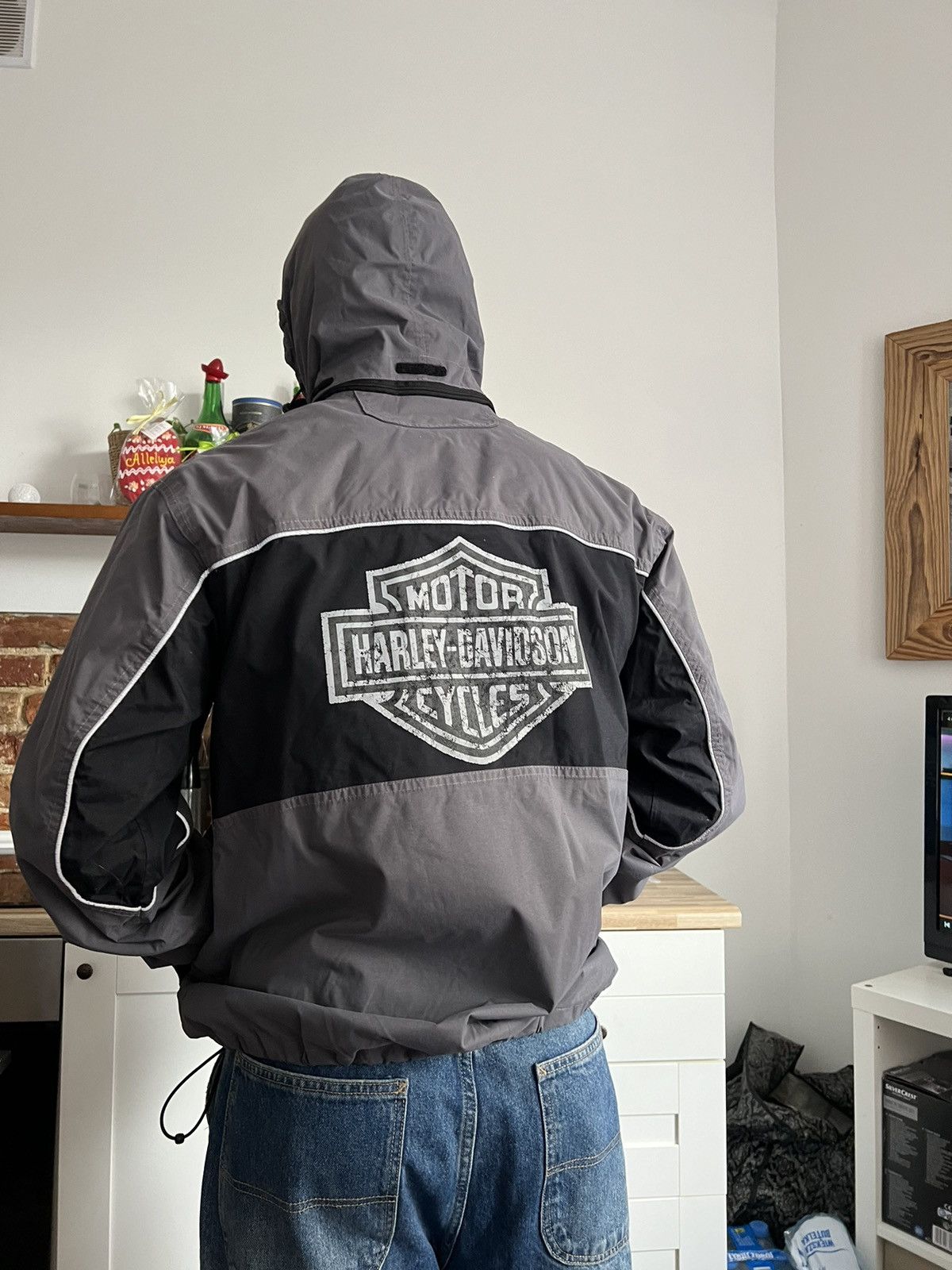 image of Harley Davidson Big Back Reflective Logo Jacket in Black, Men's (Size Medium)