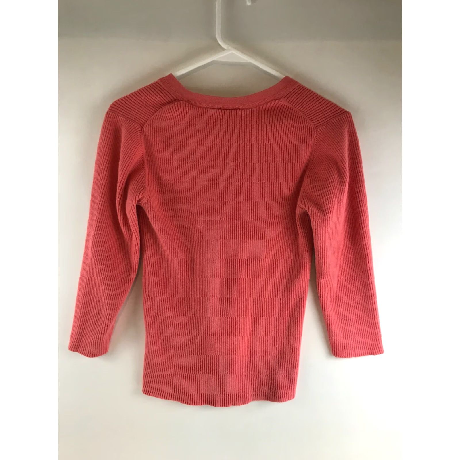 Old Navy Old Navy Shirt Women Large Pink V-neck Ribbed 3/4 Sleeve Tee, Casual, Regular, 100% Cotton, Solid, Modern Basic Size L / US 10 / IT 46 - 2 Thumbnail