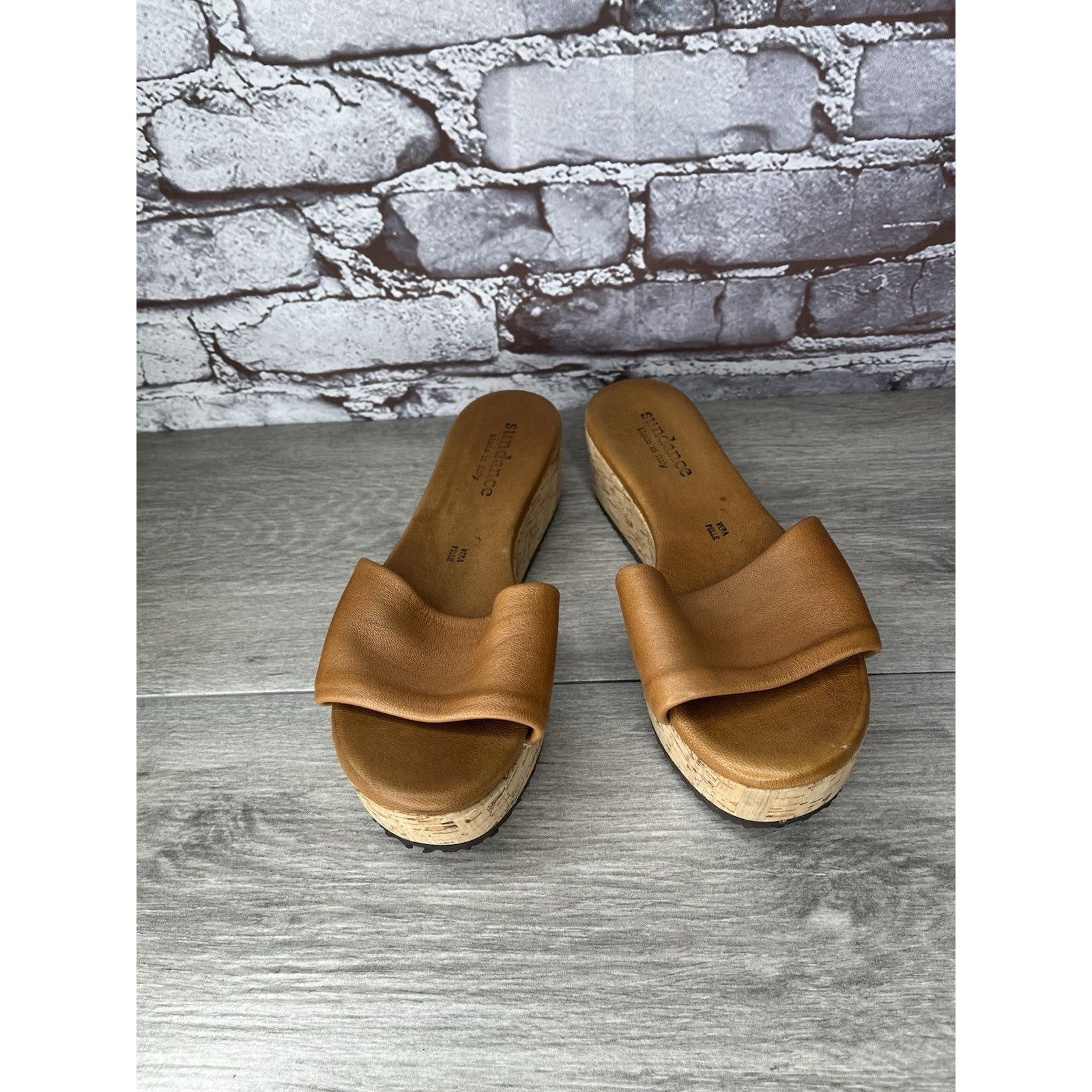 Sundae School Sundance Brown Leather Tan Wedge Cork Platform Sandals Slide Size US 6 / IT 36 - 9 Thumbnail