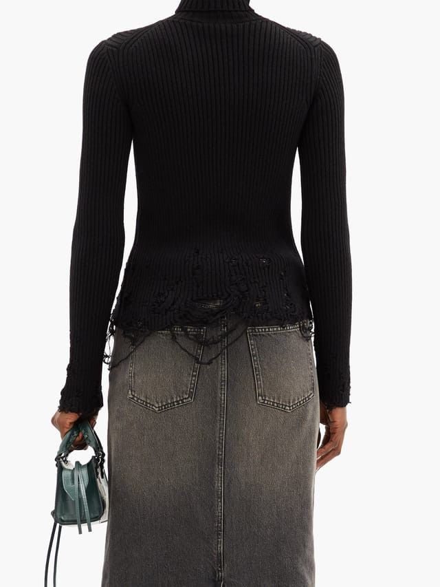 Balenciaga Roll-Neck Distressed Ribbed Virgin-Wool Sweater Size US M / EU 48-50 / 2 - 4 Thumbnail