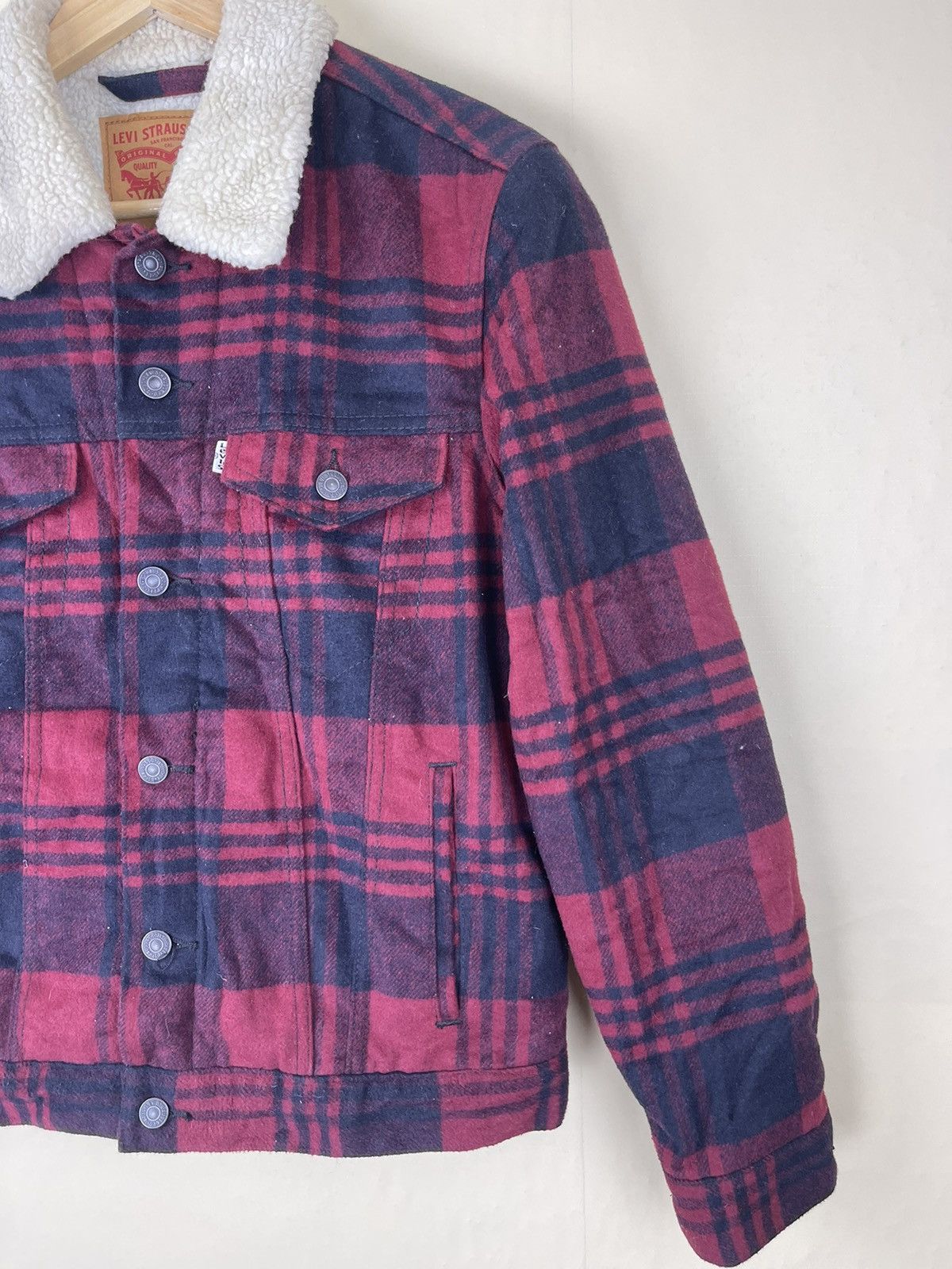 Levi's × Levi's Vintage Clothing × Vintage VINTAGE LEVIS Red Tartan Sherpa Trucker Jacket Size US S / EU 44-46 / 1 - 7 Thumbnail