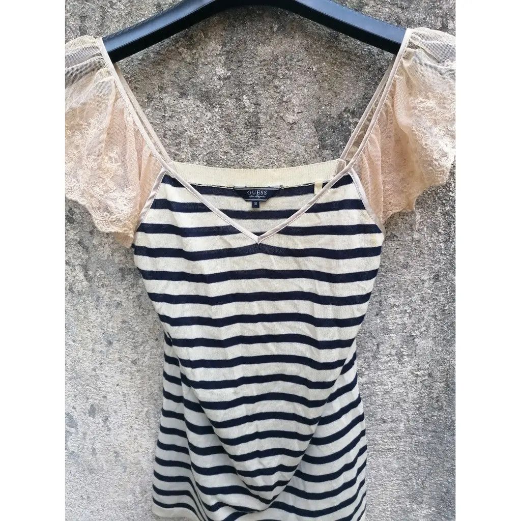 Guess Guess Striped Lace-Sleeve Top (Size S) Size S / US 4 / IT 40 - 2 Thumbnail