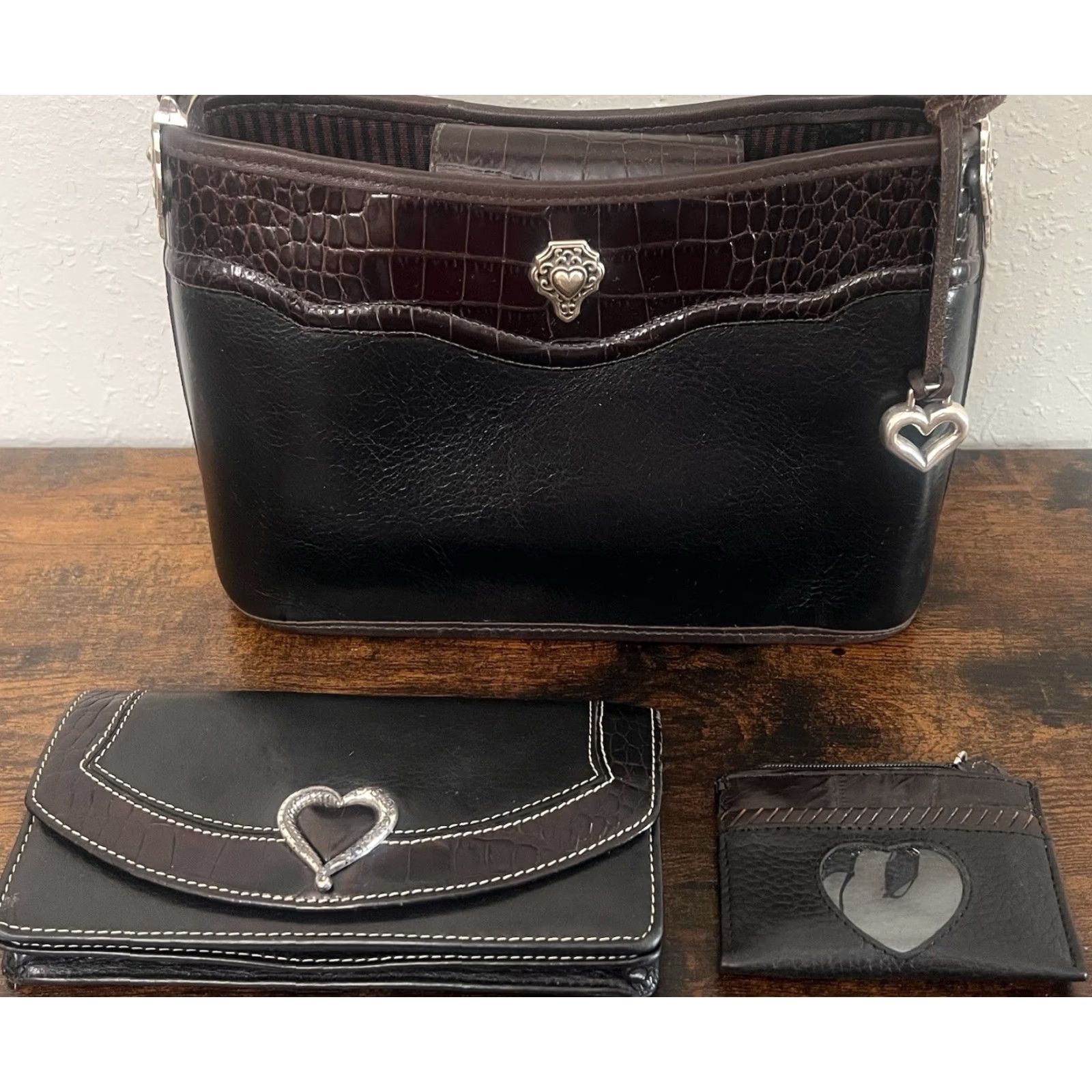Brighton VINTAGE Brighton Black Leather Purse Tote Braided Straps Wallet Coin Pouch Women Size ONE SIZE - 7 Thumbnail