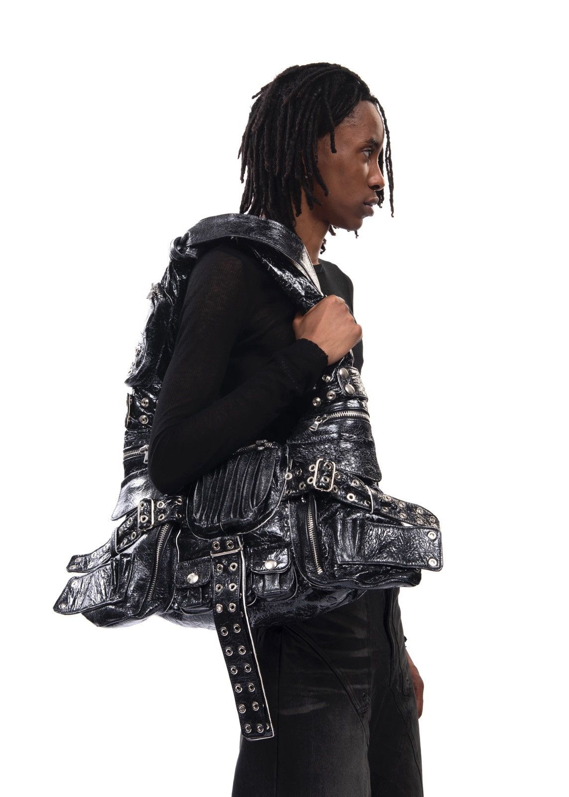 No Faith Studios MULTIPOCKET BAG CRACKED SHINY LEATHER 005 Size ONE SIZE - 3 Thumbnail