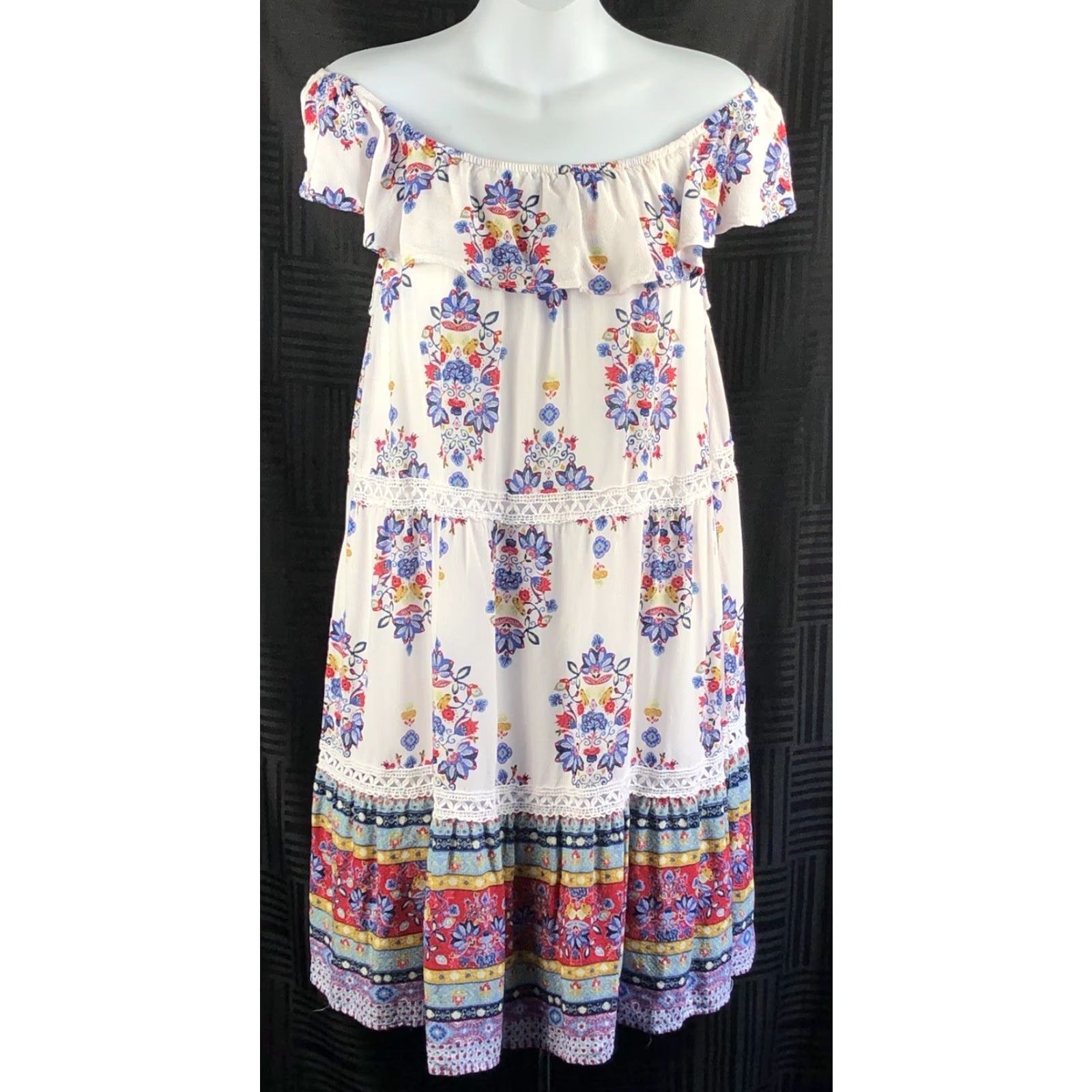 Vintage VINTAGE Eyeshadow Dress M Floral Off Shoulder Mini Boho Prairie Sundress Womens Size M / US 6-8 / IT 42-44 - 2 Thumbnail
