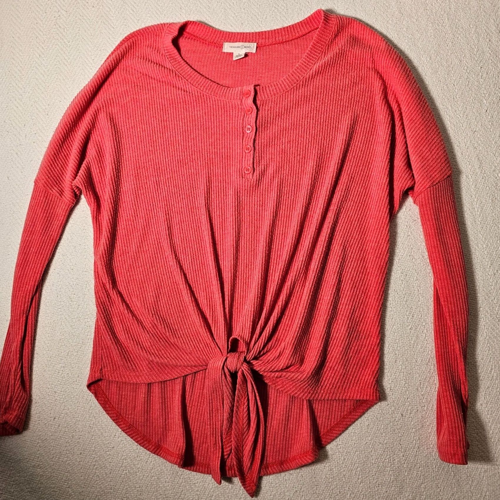 Treasure & Bond Treasure & Bond Women’s Pink Ribbed Knit Tie-Front Casual Sweatshirt S Size S / US 4 / IT 40 - 5 Thumbnail