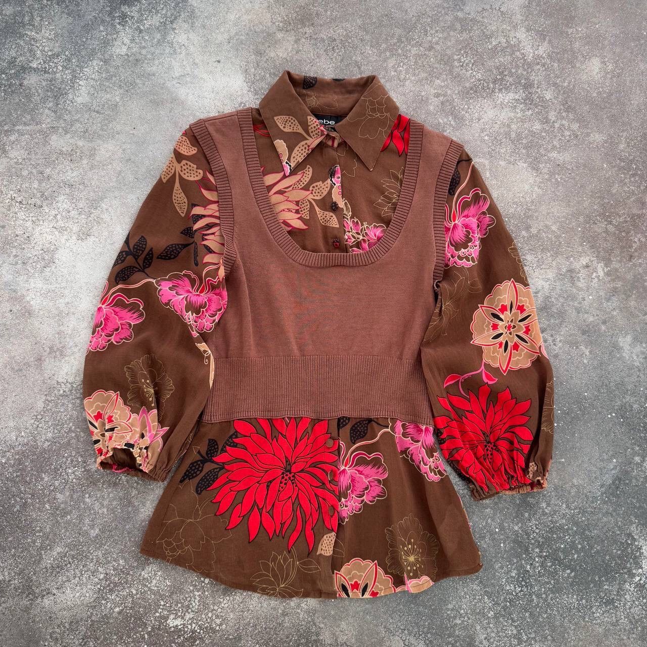 Bebe × Japanese Brand BEBE Y2K Havana Printed Long Sleeve Silk Top Size S / US 4 / IT 40 - 1 Thumbnail
