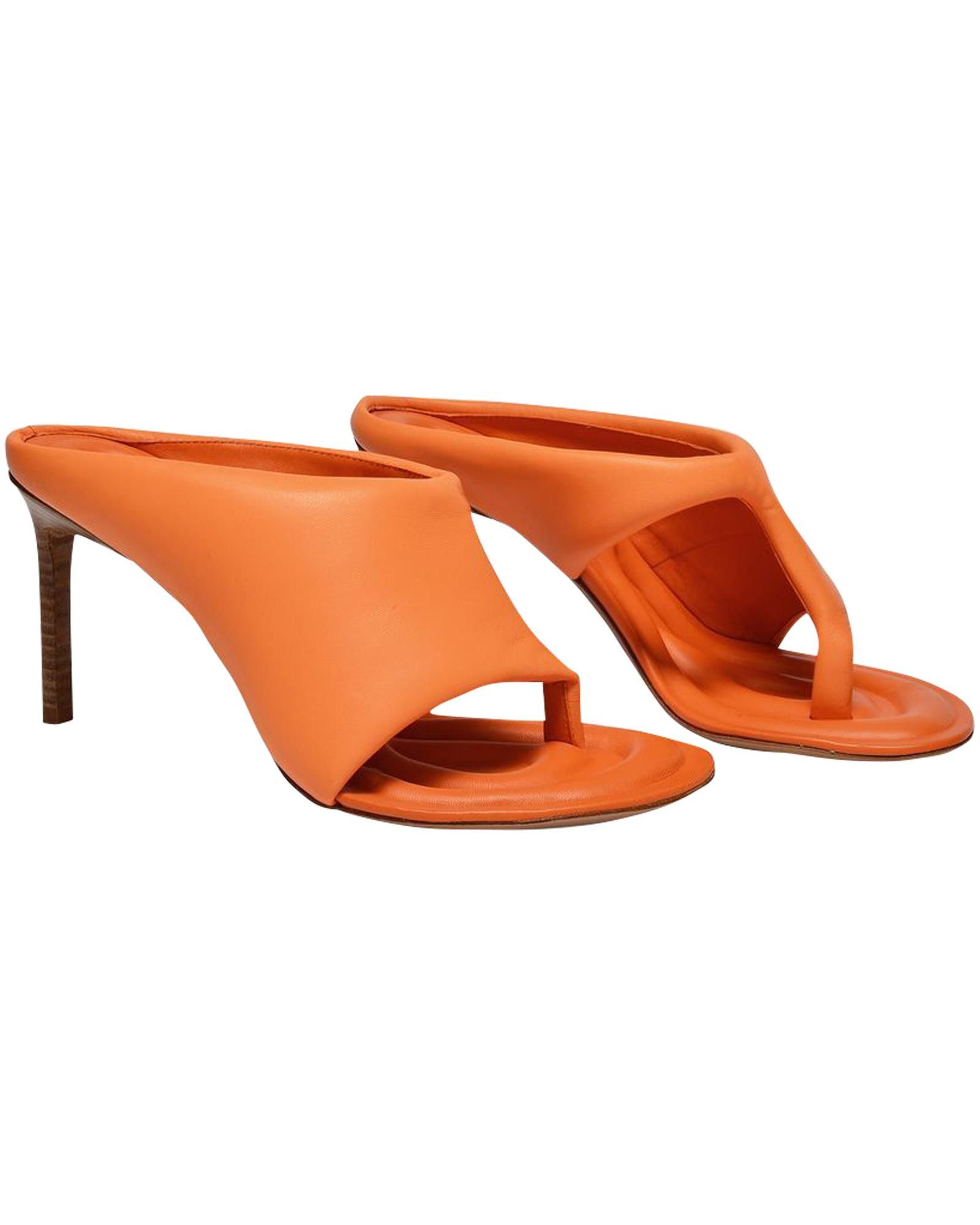 image of Jacquemus Orange Leather Slip-On Mules With Glamorous Heel Shoes, Women's (Size 7)