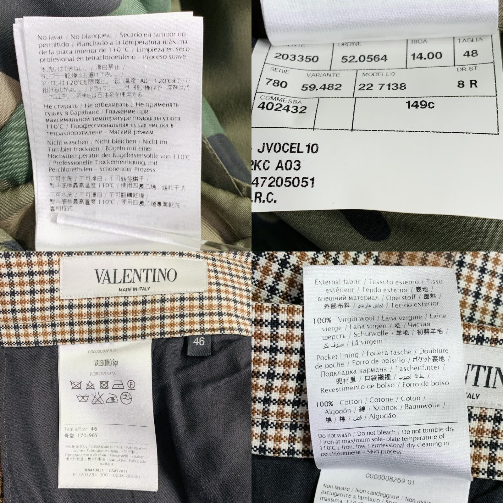 Valentino VALENTINO Suit Size 38 Tan Black White Plaid Wool Notch Lapel Size 38R - 10 Thumbnail
