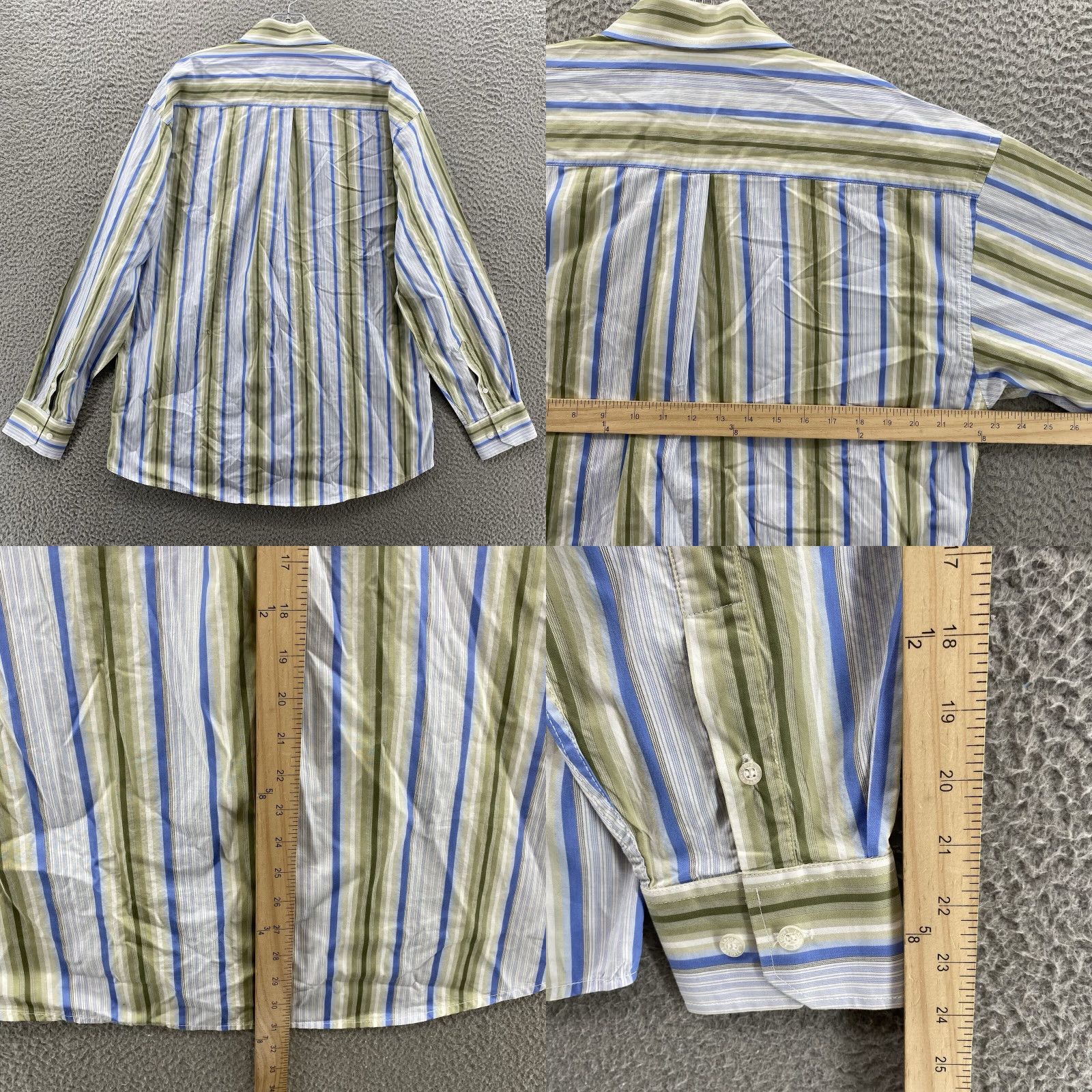 Lacoste VINTAGE Lacoste Dress Shirt Men's 42/Large Gray White Green Striped Corp Core Academia Size 42R - 8 Thumbnail