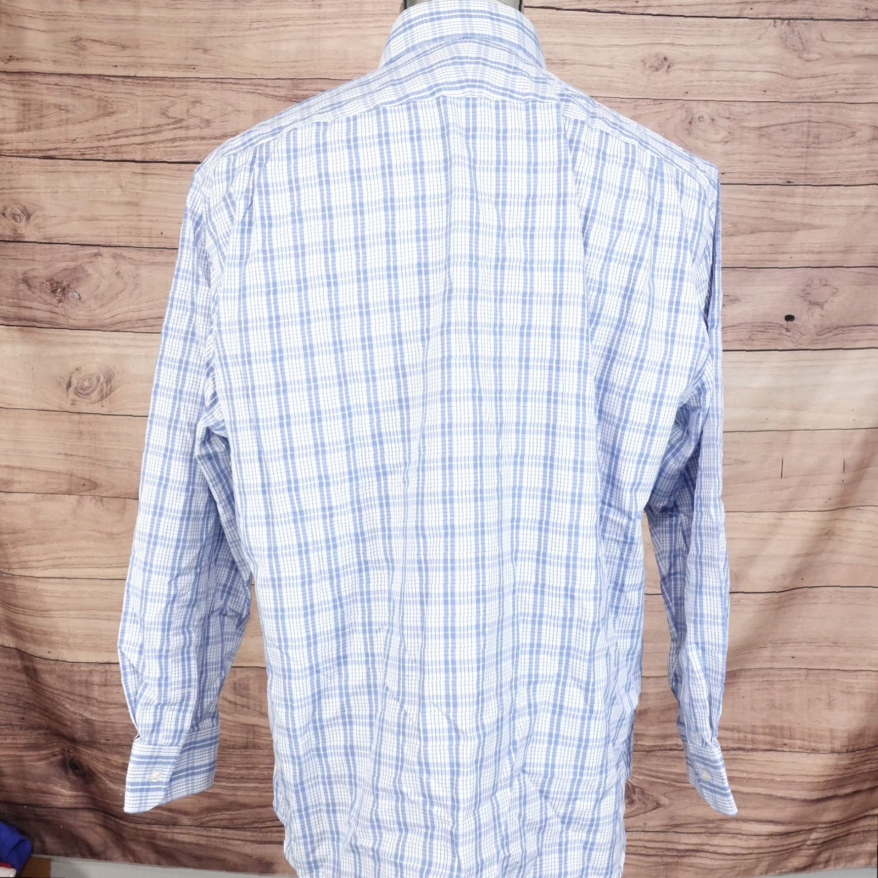 Nordstrom Nordstrom Men's Dress Shirt, Blue Plaid, Regular Fit, Long Sleeve, Size 16.5/33, Wrinkle-Free Cotton, Business Casual Formal Size 42R - 4 Thumbnail