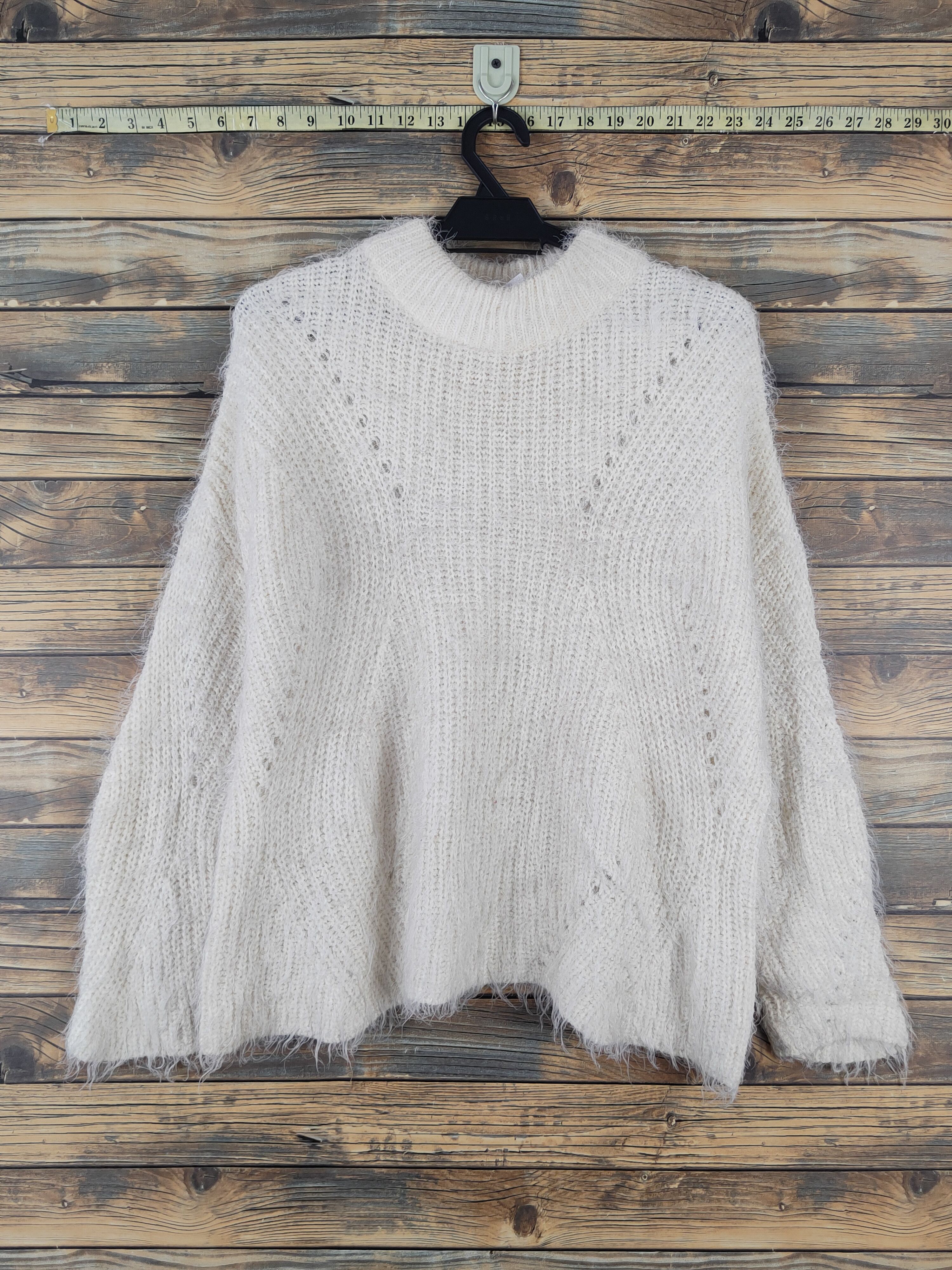 Japanese Brand Merci-u Ivory Shag Shaggy Fur Mohair Knitwear #W2133 Size L / US 10 / IT 46 - 1 Thumbnail