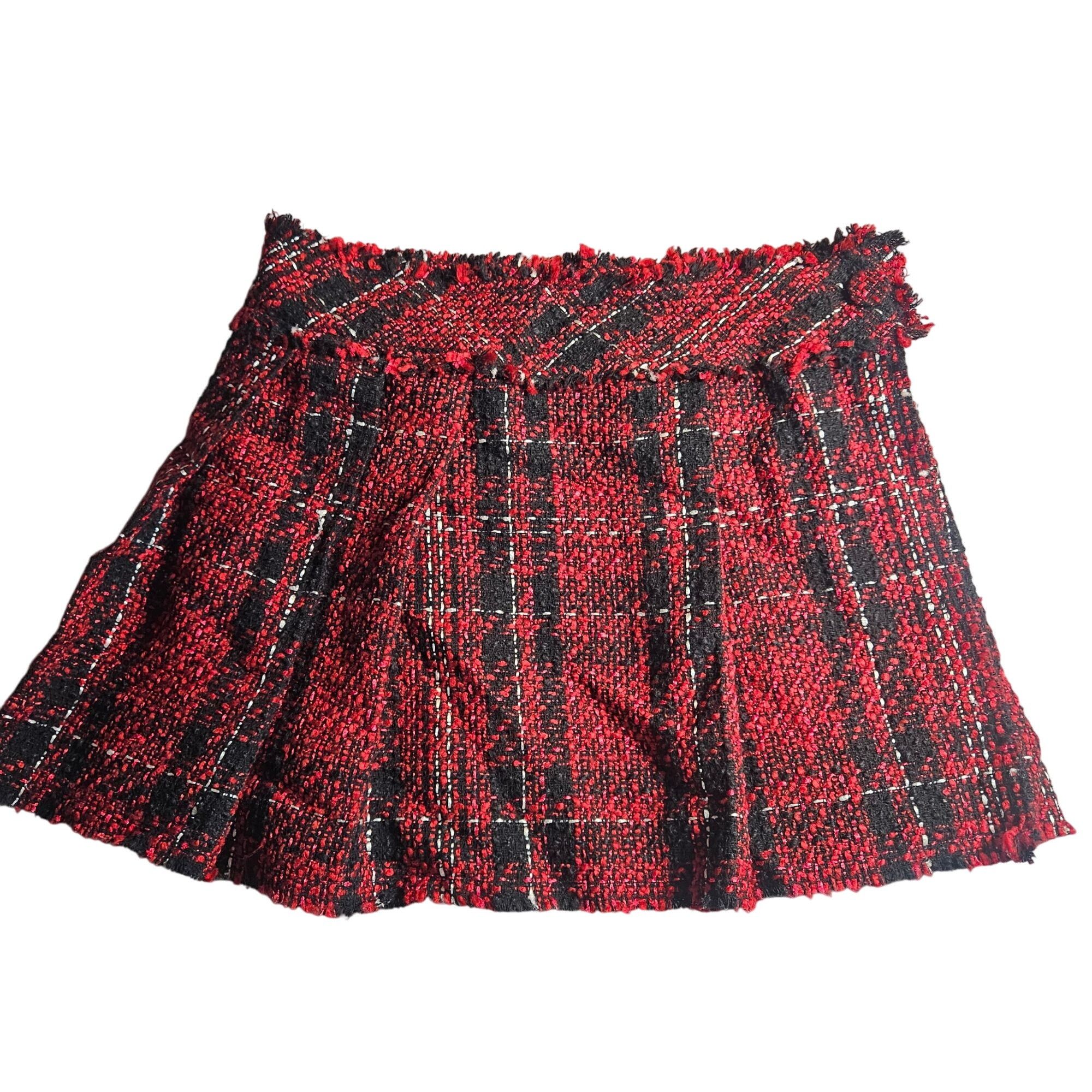 NBD NBD Women’s Tweed Mini Skirt Red Black S Plaid Y2K Dark Acad Size 27" / US 4 / IT 40 - 10 Thumbnail