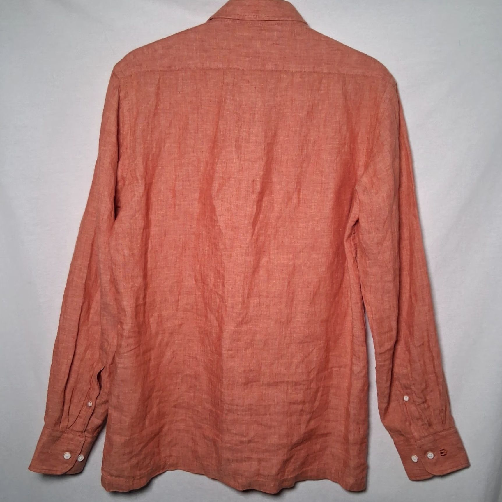 Vintage Lombard Linen Shirt Men 40cm Salmon Orange Button Up Long Sleeve Collared Casual Workwear Size US M / EU 48-50 / 2 - 3 Thumbnail