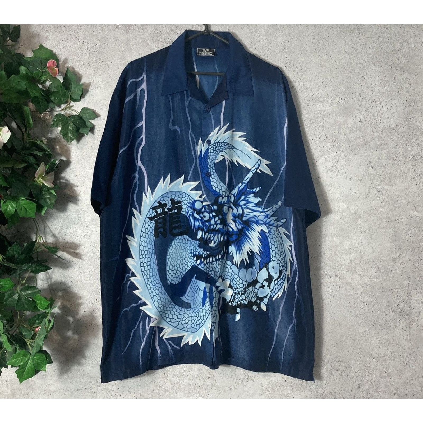 Japanese Brand × Vintage 90s Vintage Japanese Dragon Blue Summer Crazy Shirt Size US XXL / EU 58 / 5 - 1 Thumbnail