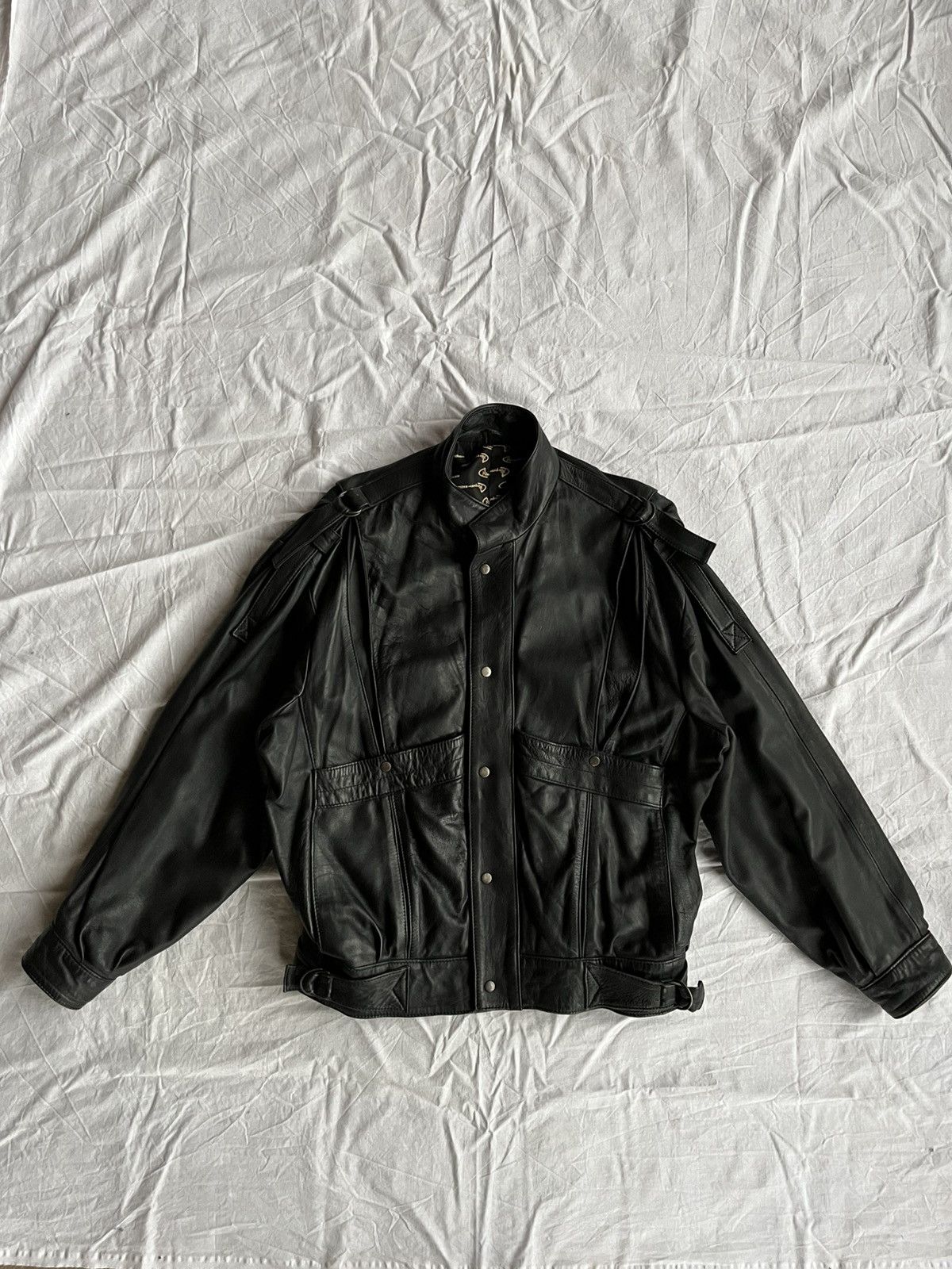 Japanese Brand Vintage Black Leather Batwing Jacket 90s Statement Size US M / EU 48-50 / 2 - 1 Thumbnail