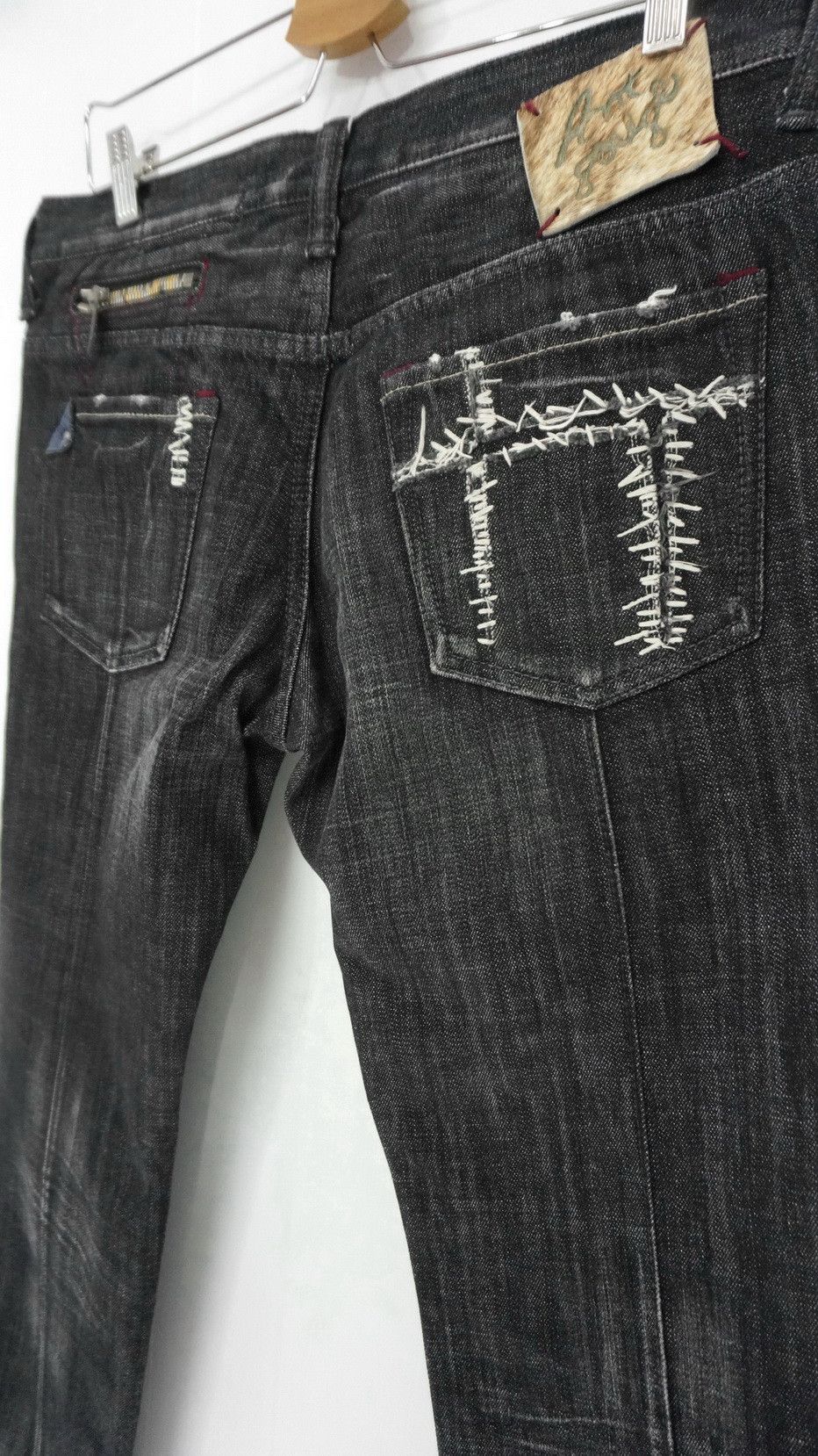 Japanese Brand ANTGAUGE Patchwork Sashiko Lowrise Black Jeans Size US 33 - 6 Thumbnail