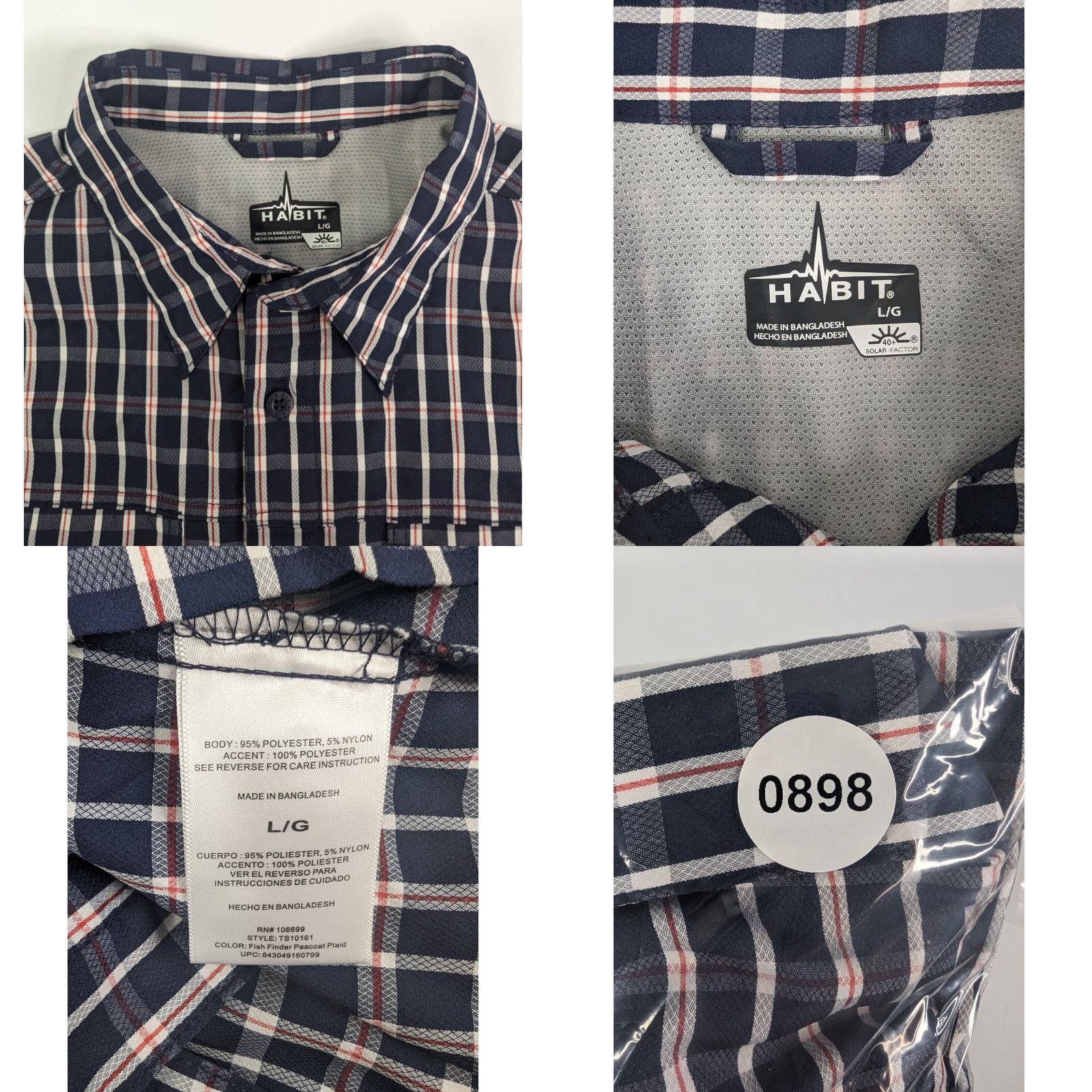 Habitat Habit Men's Vented Shirt UPF 40+ Fish Finder Peacoat Plaid L Size US L / EU 52-54 / 3 - 8 Thumbnail