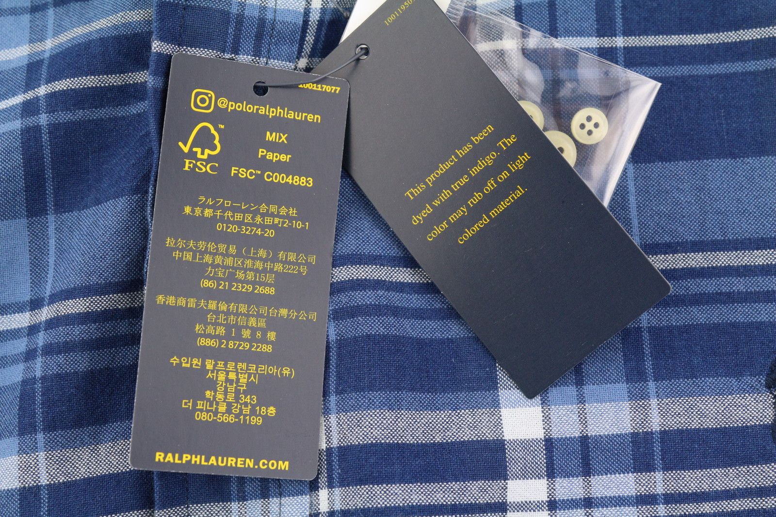 Ralph Lauren 2XL Blue Fit Indigo Oxford Plaid Button-Down Neck 87009 Size US XXL / EU 58 / 5 - 8 Thumbnail