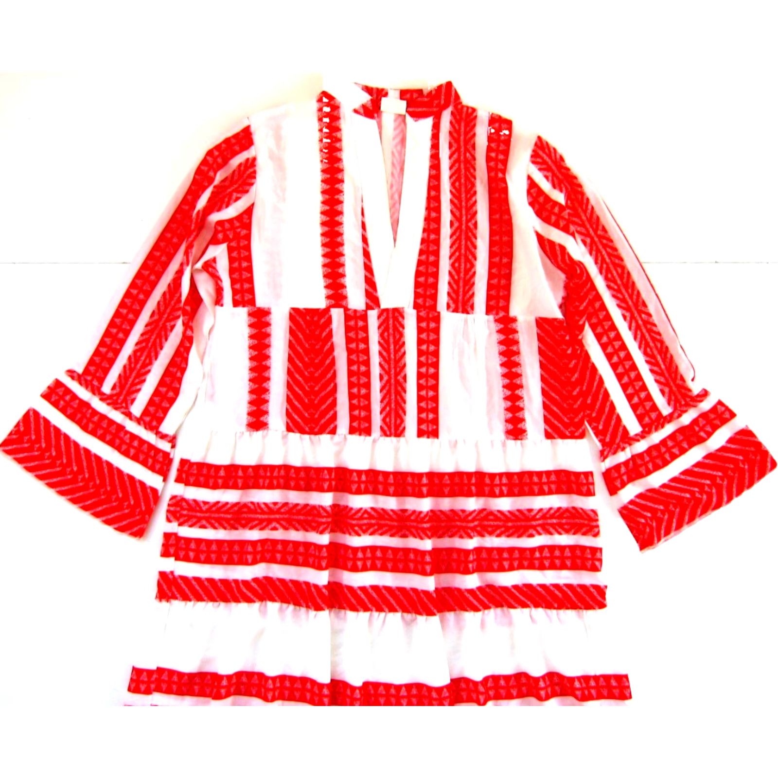 Vintage Silk & Salt Geometric V-Neck Long Sleeve Kaftan Maxi Dress Large Red Silk & Salt Geometric V-Neck Long Sleeve Kaftan Maxi Dress Large Red Size L / US 10 / IT 46 - 4 Thumbnail
