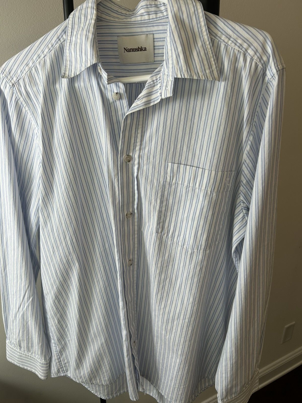 Nanushka Nanushka Blue & White Striped Button-Up Shirt – Size Large Size US L / EU 52-54 / 3 - 4 Thumbnail