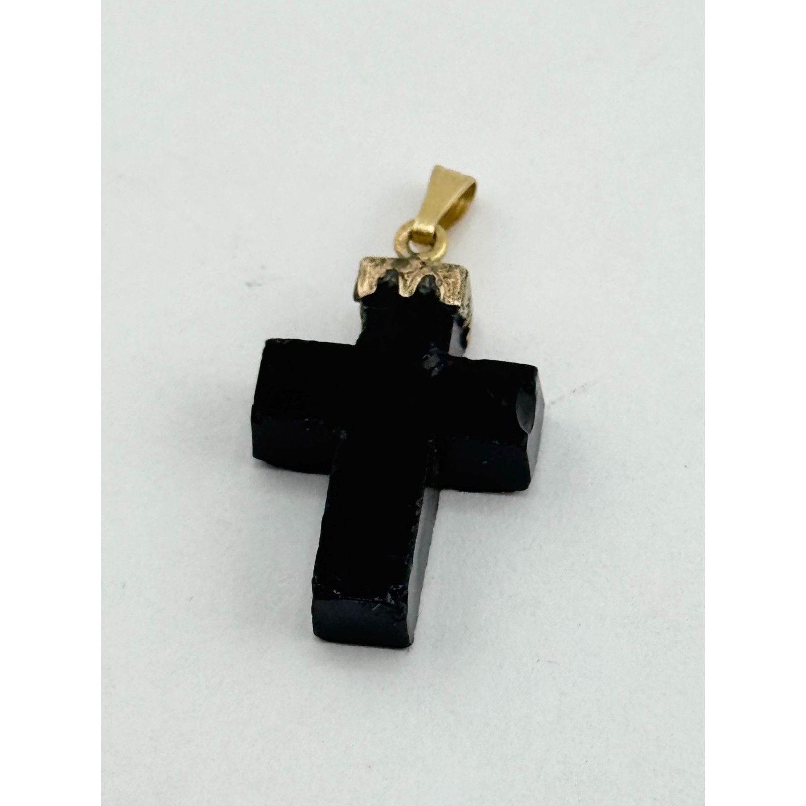 Vintage Estate Antique 14k Black Jet Onyx Stone Cross Charm Size ONE SIZE - 6 Thumbnail