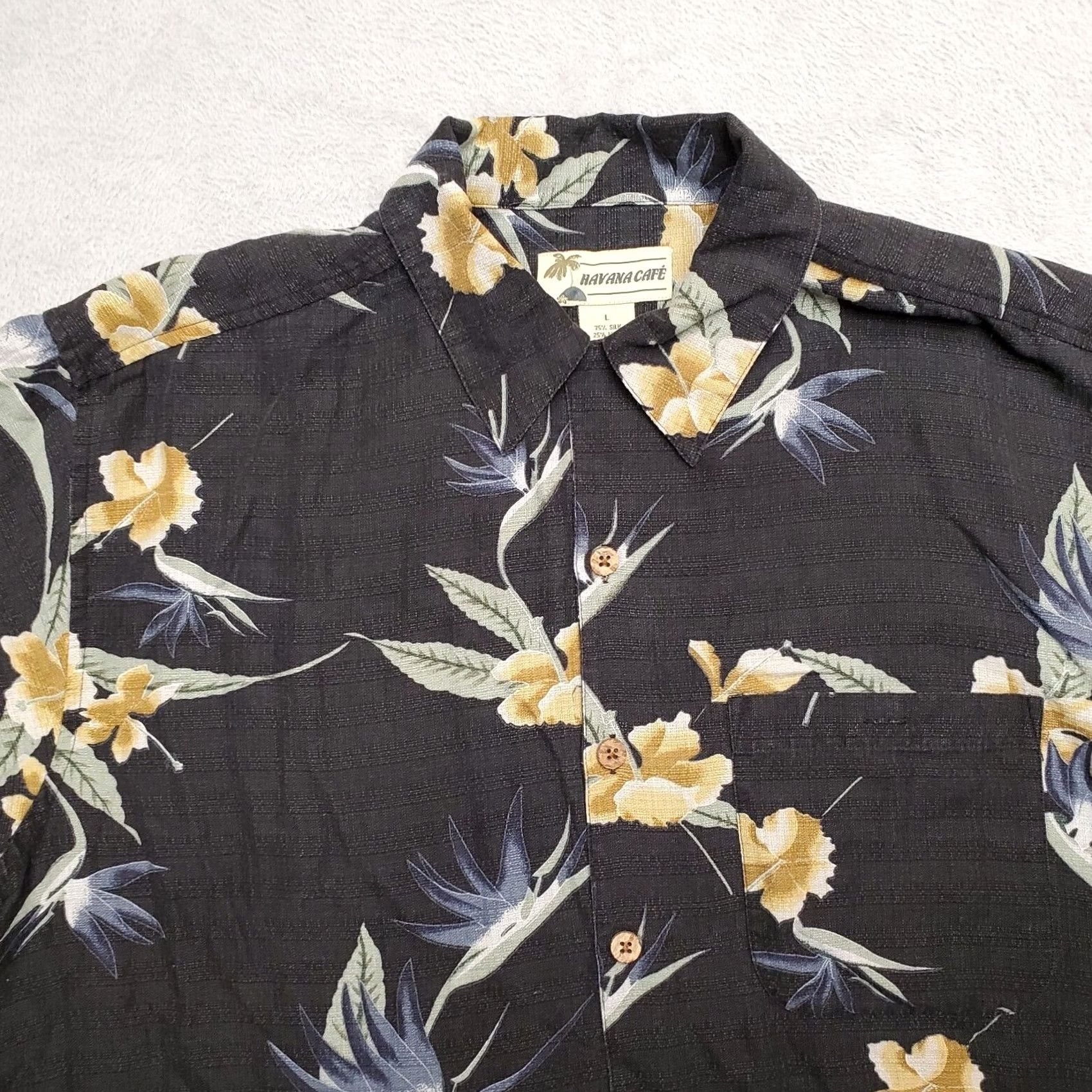 Vintage VINTAGE Havana Cafe Shirt Mens L Black Floral Hawaiian Silk Linen Blend Casual Size US L / EU 52-54 / 3 - 2 Thumbnail