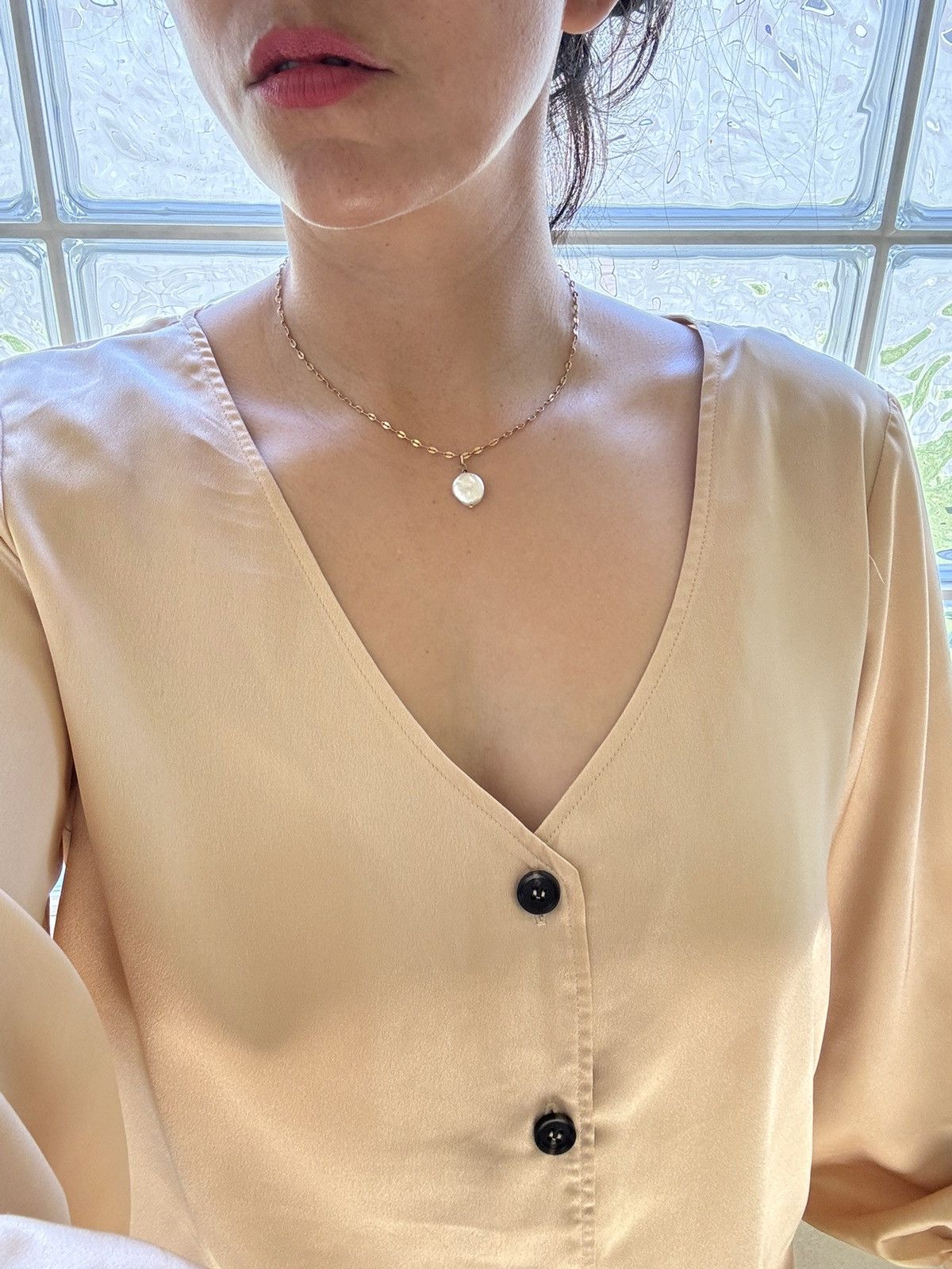 Other Sanctuary women’s L satin creamy golden button up deep V Size L / US 10 / IT 46 - 5 Thumbnail