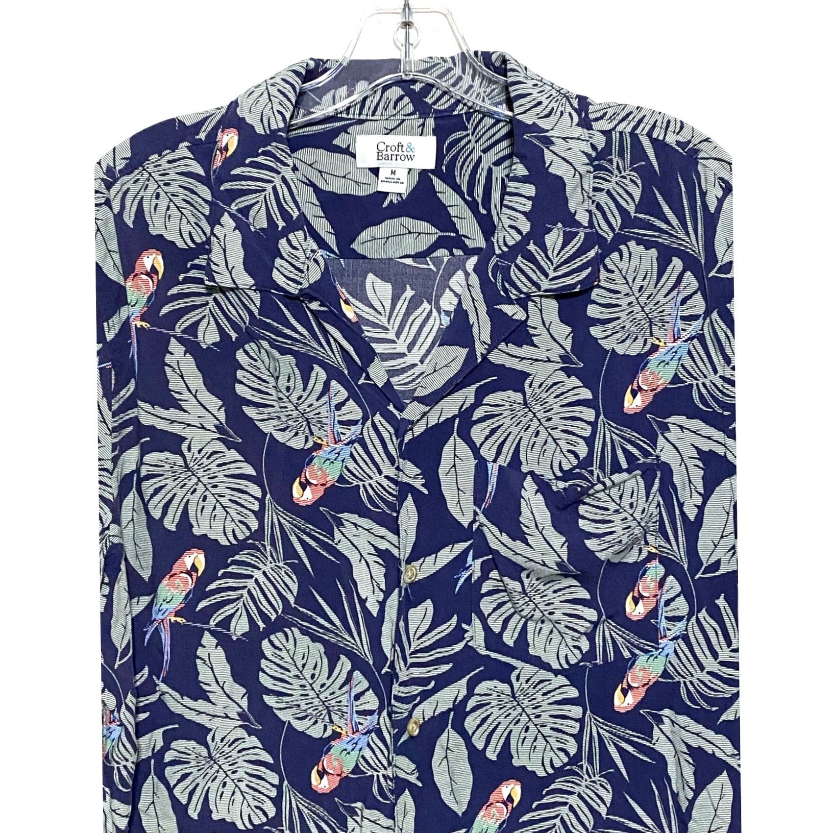 Croft & Barrow Croft & Barrow Button-Up Shirt Mens M Hawaiian Rayon Aloha Parrot Tropical Bird AOP Beach/Preppy Casual Short Sleeve Size US M / EU 48-50 / 2 - 2 Thumbnail