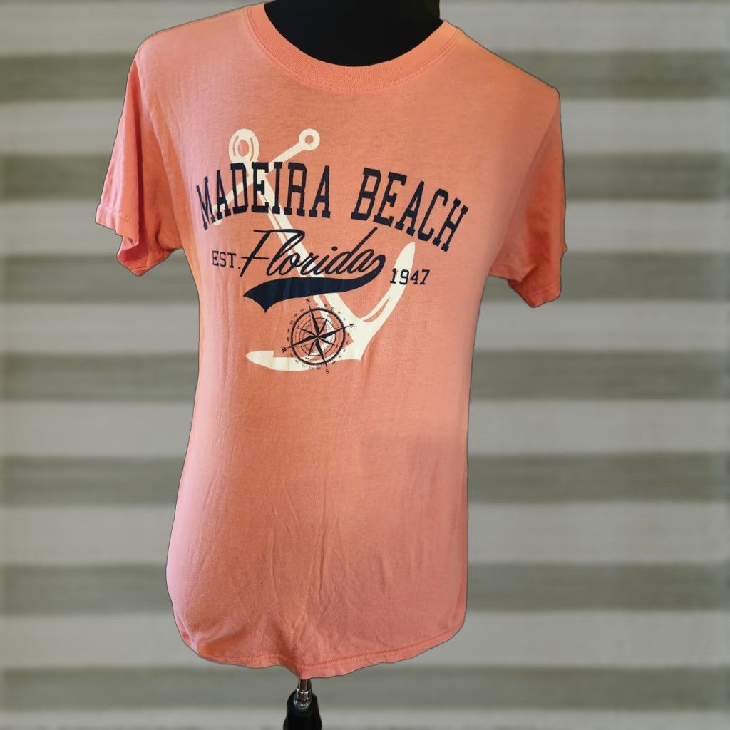 Vintage Surf Style T-Shirt Men Shirt Crew Neck Short Sleeve Orange Graphic Print Madea Beach Florida M(l) Medium? Size US M / EU 48-50 / 2 - 1 Thumbnail