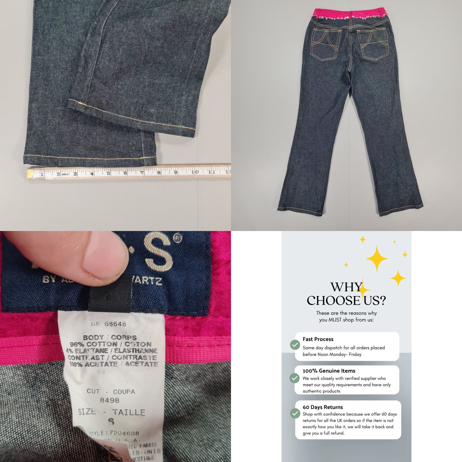 Vintage VINTAGE ABS Allen Schwartz Womens Jeans Blue 6 UK Bootcut Satin Waist Sequins Stretch Size 28" / US 6 / IT 42 - 8 Thumbnail