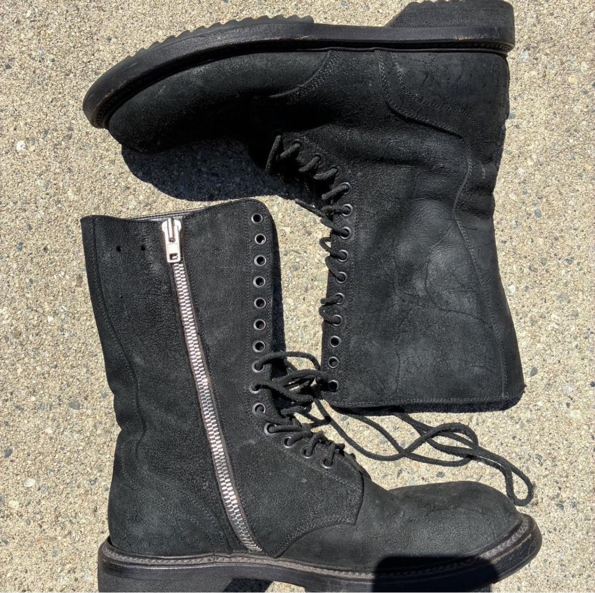 Rick Owens Rick Owens Reverse Leather Black Combat Boots Size US 9.5 / IT 39.5 - 1 Thumbnail
